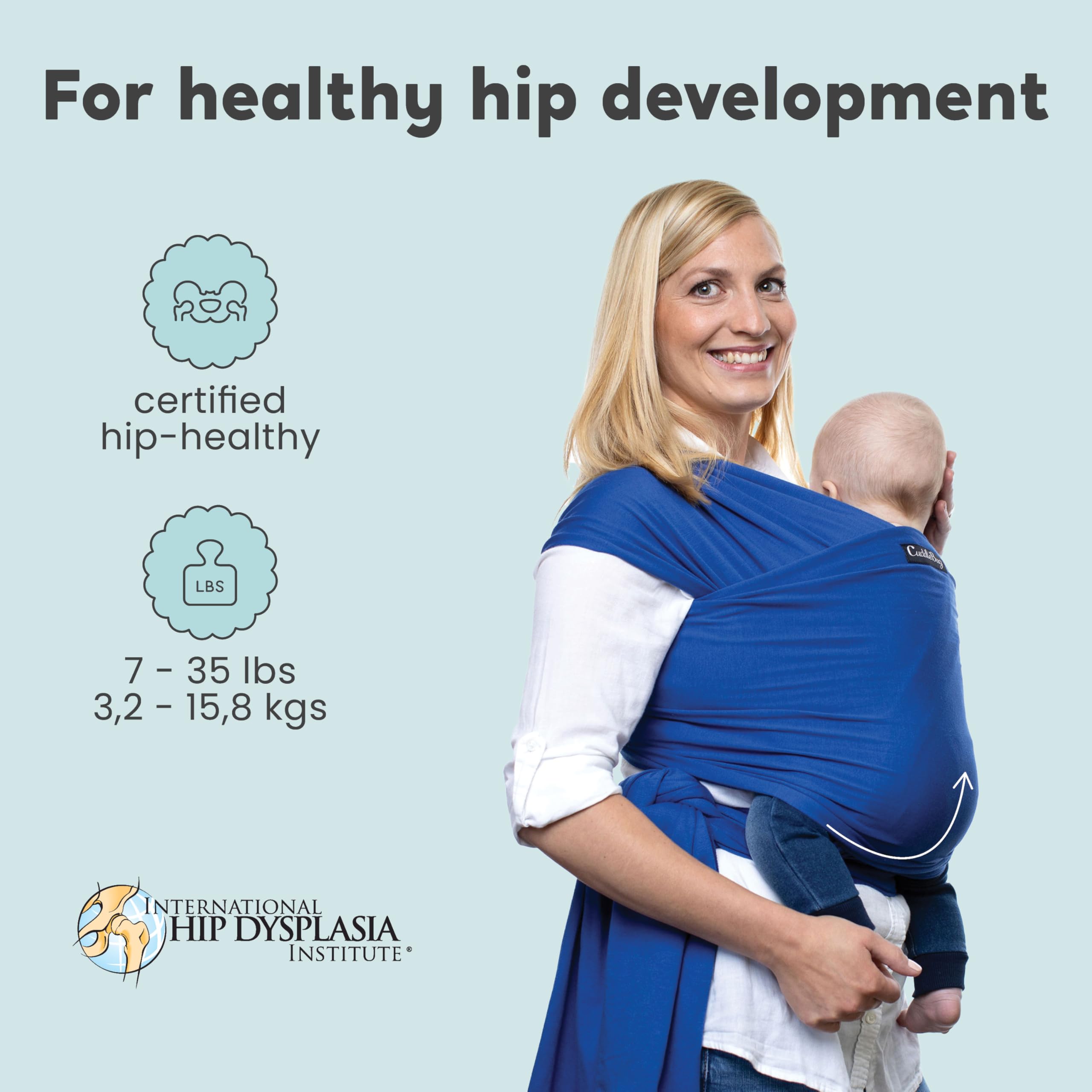 CuddleBug Baby Wrap Sling + Carrier - Newborns & Toddlers up to 36 lbs - Hands Free - Gentle, Stretch Fabric - Ideal for Baby Showers - One Size Fits All (Blue)