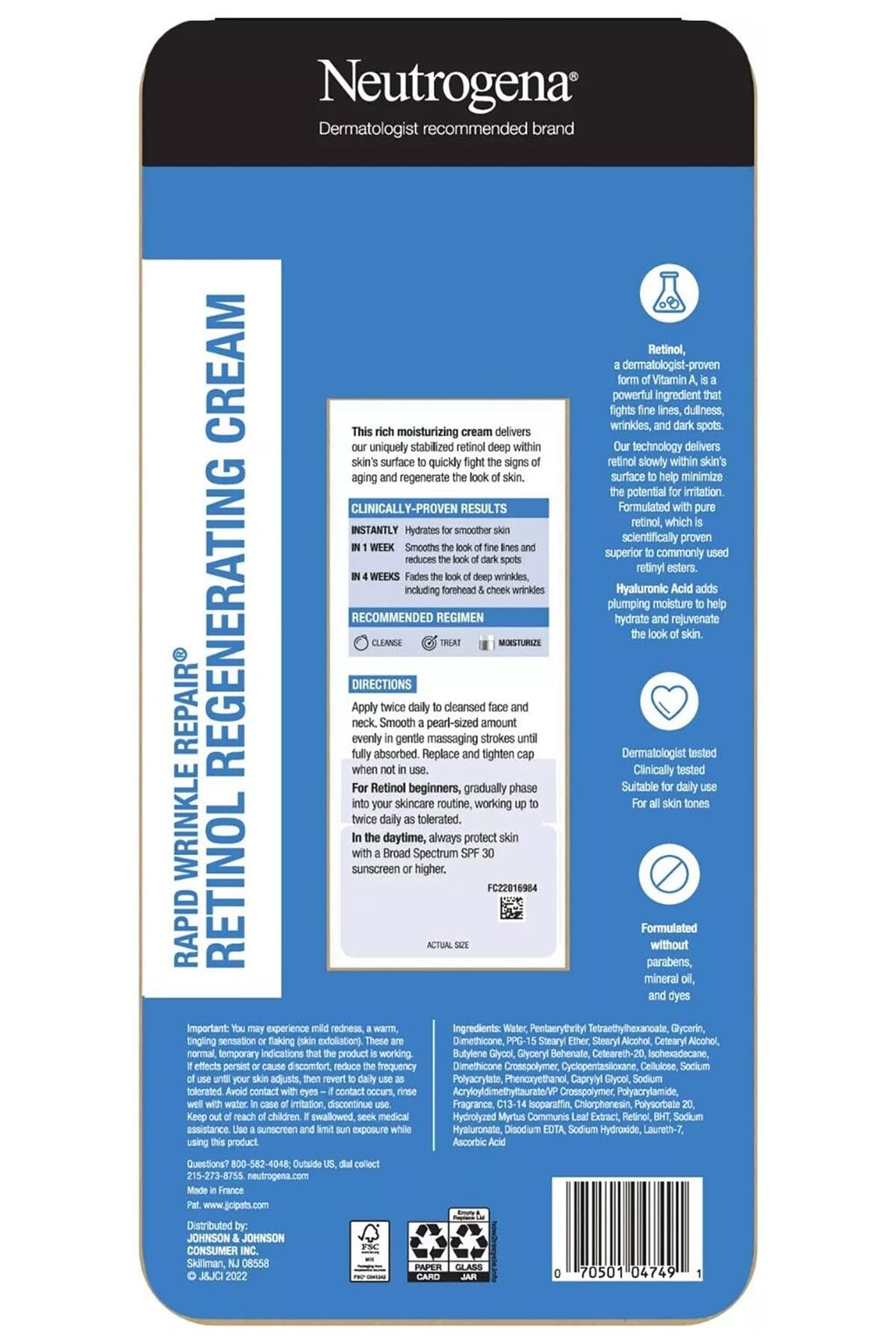 Neutrogena Rapid Wrinkle Repair Retinol Face Moisturizer, Fragrance Free, Daily Anti-Aging Face Cream with Retinol & Hyaluronic Acid to Fight Fine Lines, Wrinkles, & Dark Spots, 1.7 oz., 2 pk.