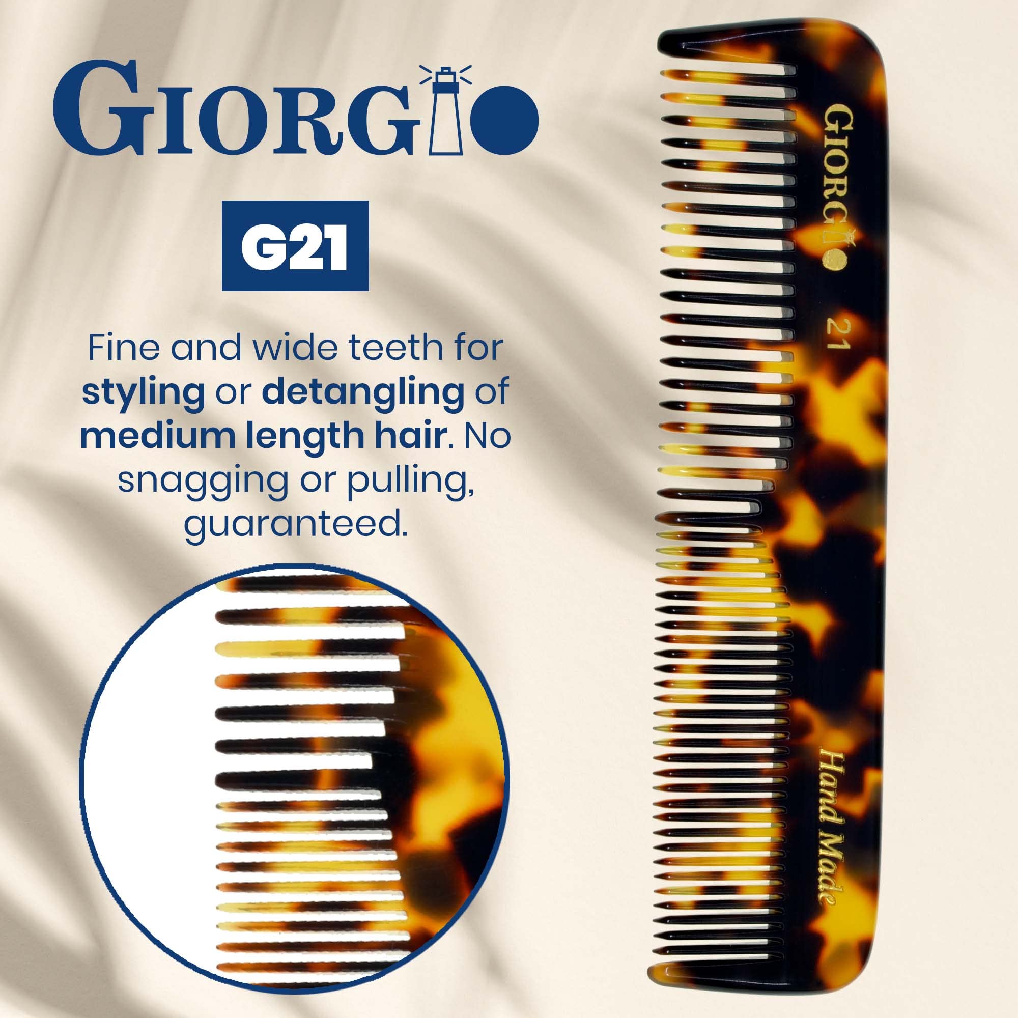 Giorgio G21 Coarse/Fine Toothed, Flexible, Men's Hair, Beard, and Mustache Pocket Comb - Handmade of Quality Durable Cellulose, Saw-cut and Hand Polished (4.45 in. / 113mm) (2-Pack, Tokyo)