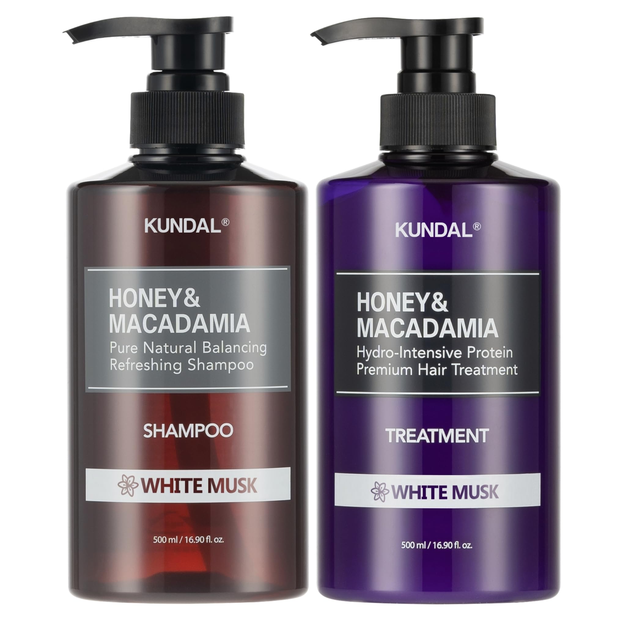 KUNDAL Natural Shampoo and Conditioner Set [White Musk] - Korean Hair Care, Long Lasting Fragrance, Moisturize, Nourish, Frizz Control, Argan & Macadamia Oil, Sulfate-Free 16.9fl oz (Pack of 2)