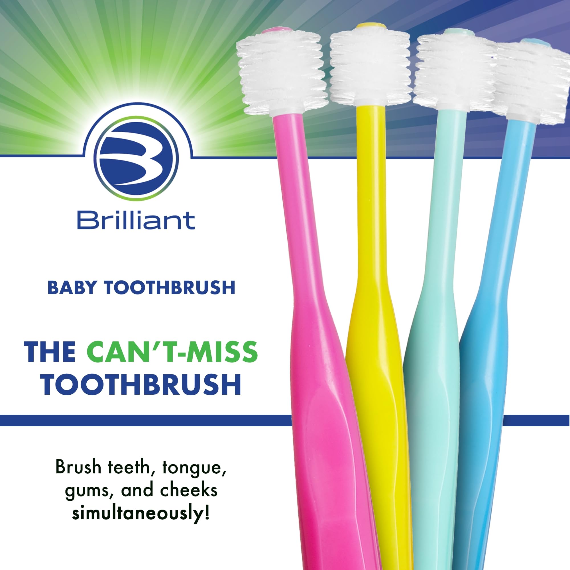 Brilliant Oral Care Baby Toothbrush with Soft Bristles and Round Head, for a Toddler Approved, Easy to Use All-Around Clean Mouth, Ages 0-2 Years, Mint Green, 1 Pack