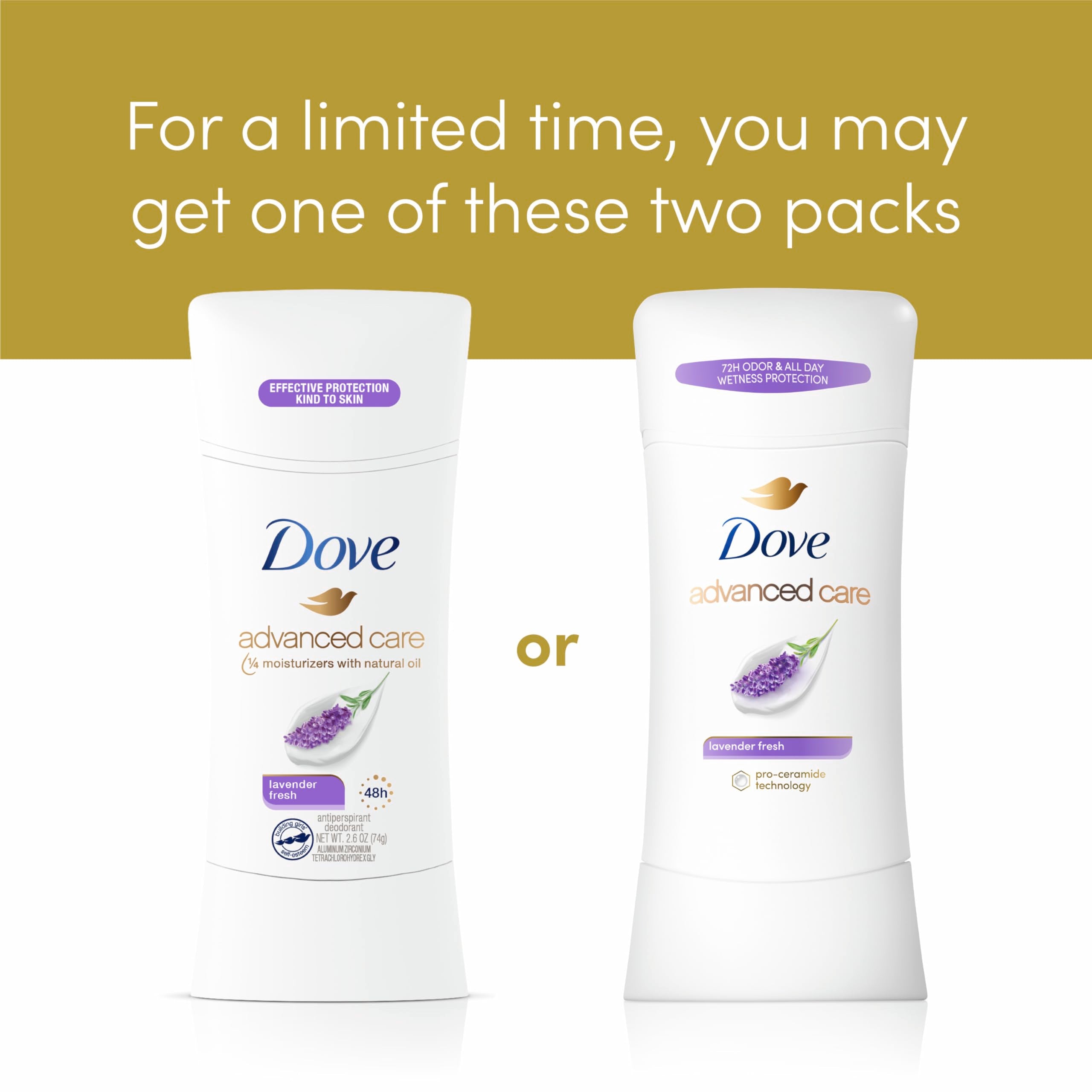 Dove Antiperspirant Deodorant Stick with 48 Hour Protection Lavender Fresh Deodorant for Women 2.6 oz 4 Count