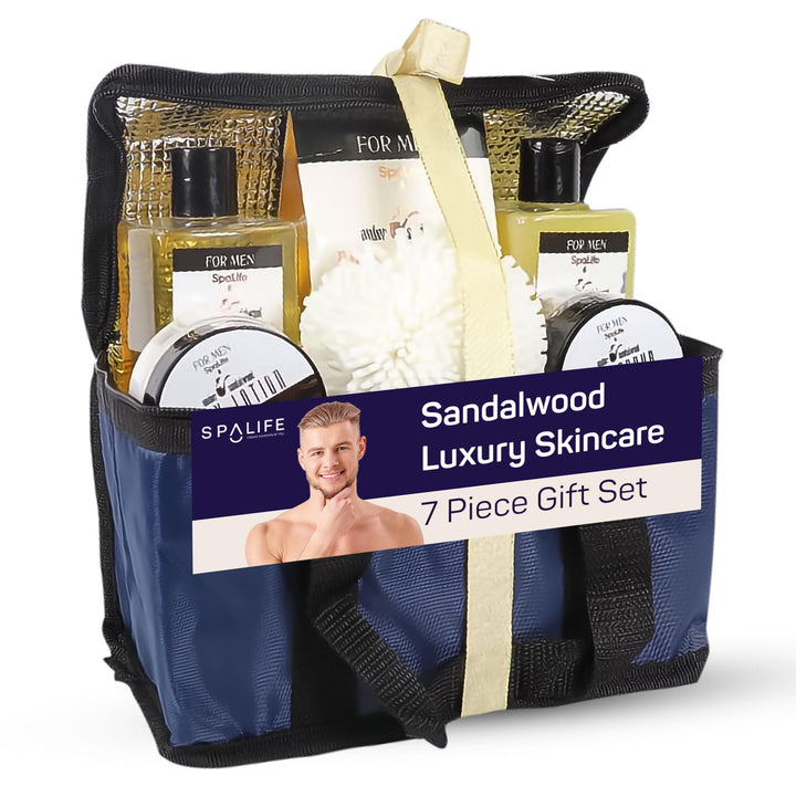 Spa Life All Natrual Bath and Body Luxury Spa Gift Set Basket (Mens Sandalwood)