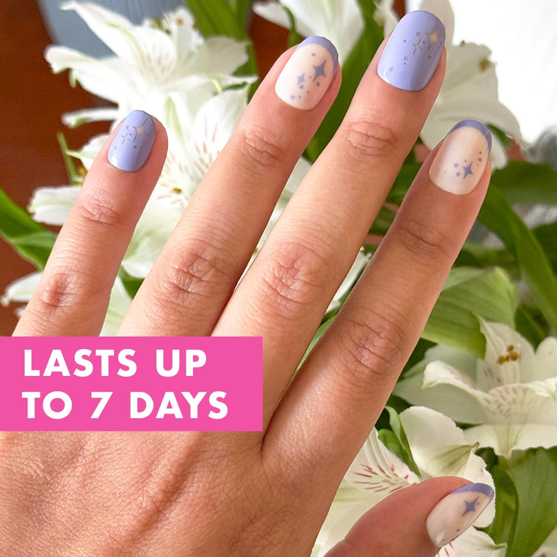 Olive & June Classic Super Stick Mani Press On Nails | Short Round | No Glue Needed | 32 Tab Nails in 16 Sizes | Non-Toxic Tabs | Easy On-Off Non-Damaging Real Look | 7-Day Wear | Mixed Purple Sparkle