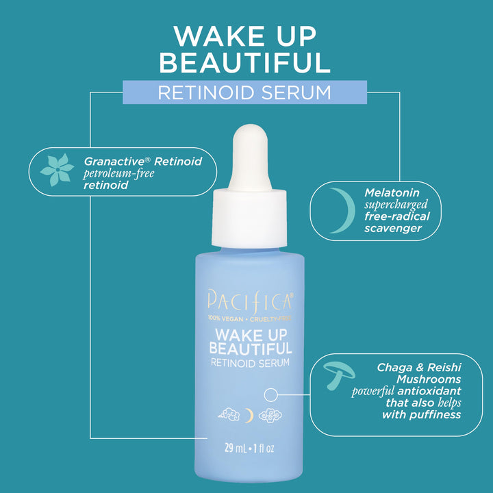 Pacifica Beauty | Wake Up Beautiful Overnight Retinoid Serum | For Fine Lines & Wrinkles, Dark Spots, and Uneven Skin Tone | Petroleum-Free | For Aging Skin | Clean Skincare | Vegan + Cruelty Free