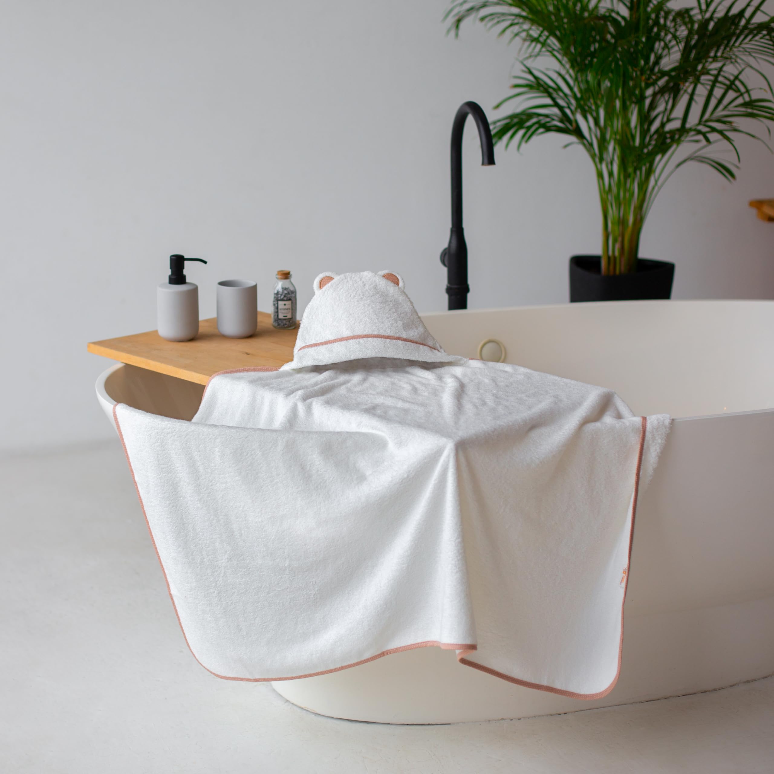 Premium Toddler Towels with Hood | Rayon Made from Bamboo Toddler Bath Towel | Large Hooded Towels for Toddlers | Toddler Towels for Girl Boy (White)