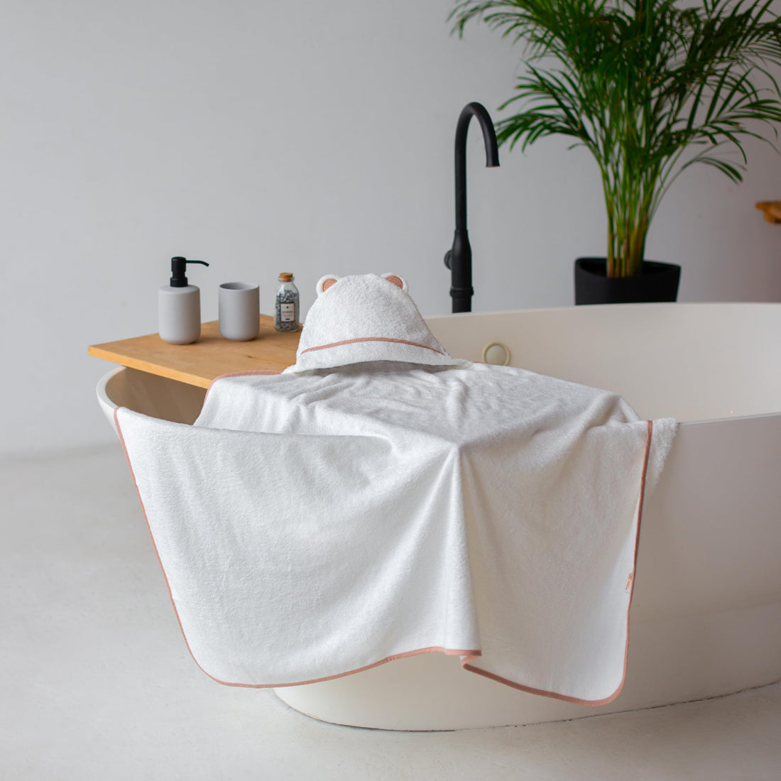 Premium Toddler Towels with Hood | Rayon Made from Bamboo Toddler Bath Towel | Large Hooded Towels for Toddlers | Toddler Towels for Girl Boy (White)