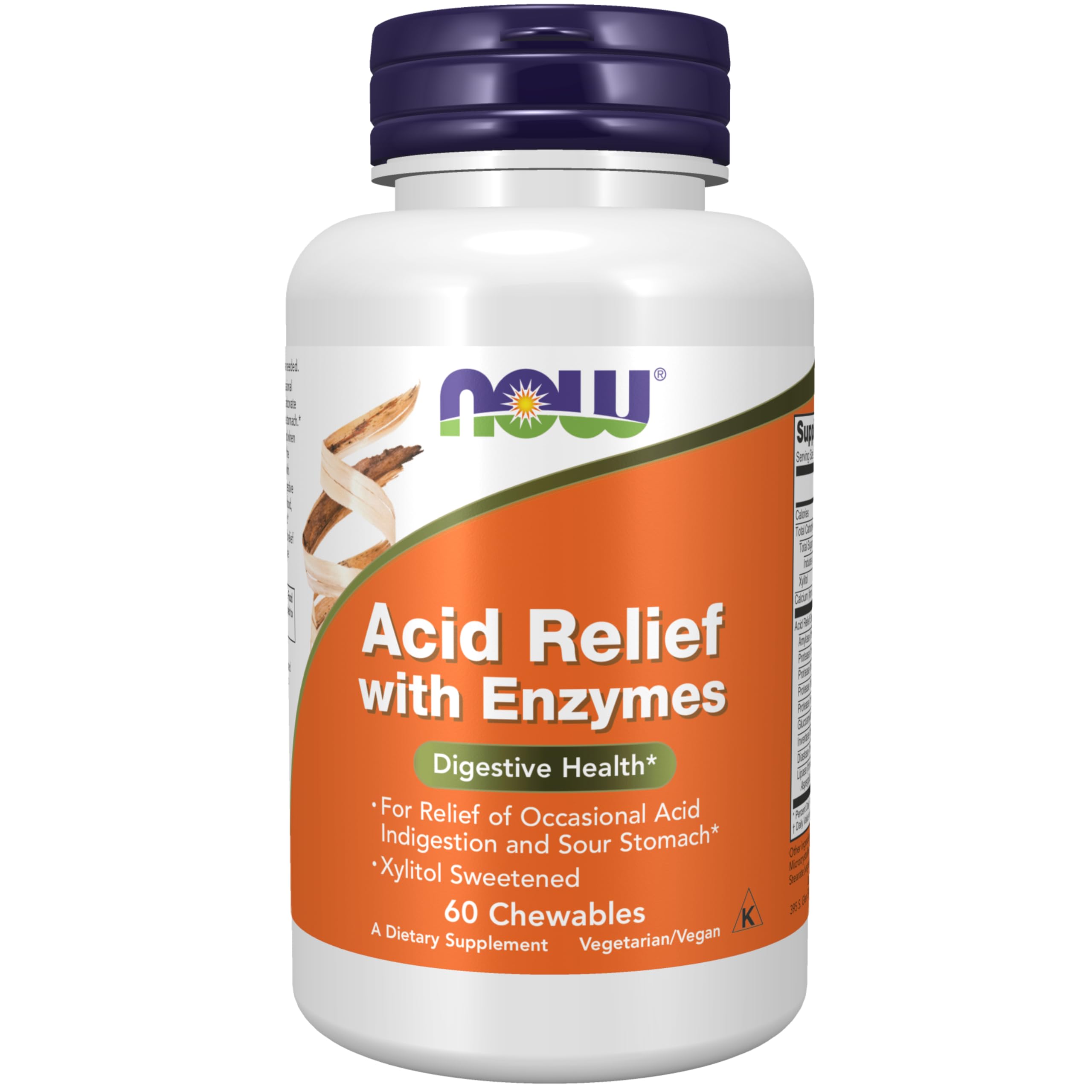 NOW Foods Supplements, Acid Relief with Enzymes, Xylitol Sweetened, Digestive Health*, 60 Chewables