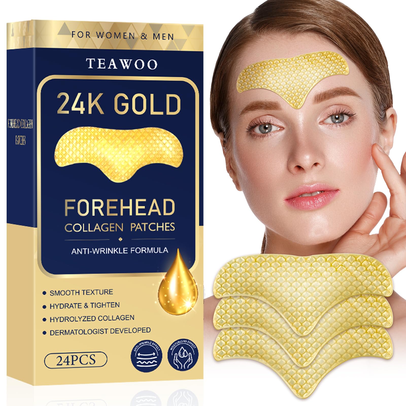 Forehead Wrinkle Patches 24 PCS | Anti Wrinkle Patches | Forehead Wrinkles Treatment | Smooth Fine Lines & Wrinkles | 24K Gold Collagen Patches for Forehead Wrinkle | Reduces Fine Lines & Frown Lines