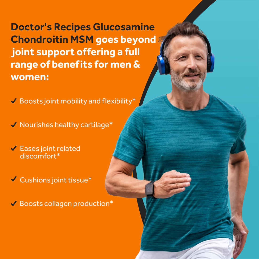 Doctor's Recipes Glucosamine Chondroitin MSM Turmeric Quercetin, Joint Support Supplement for Men & Women, with Black Pepper for High Absorption, Complete Joint Care, No Shellfish, 240 Tablets