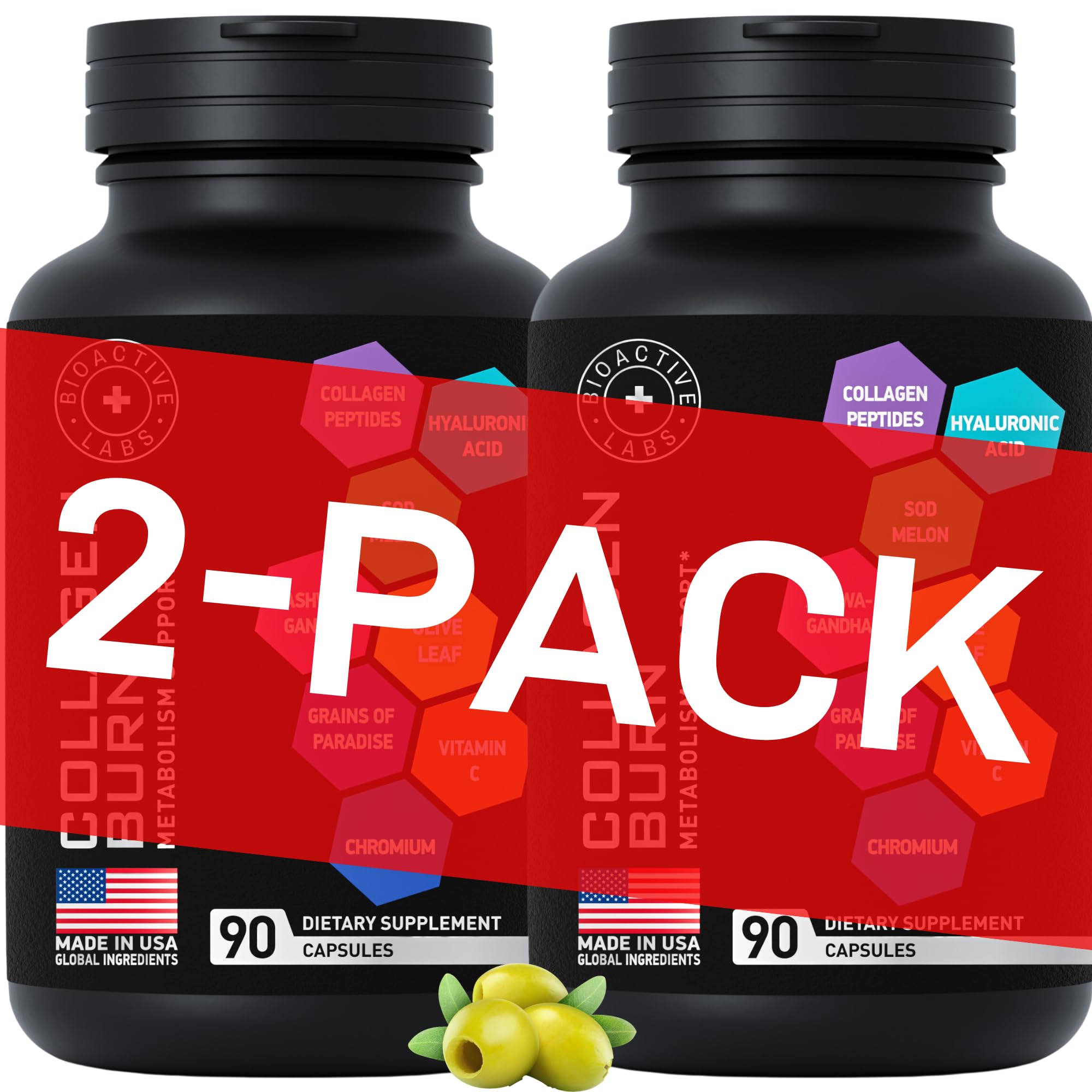 Thermogenic Multi Collagen Burn Capsules - Hydrolyzed Collagen Peptides Plus Hyaluronic Acid - Advanced Type I, II, III, V, X - 2-Pack, 180 Collagenic Burn Caps