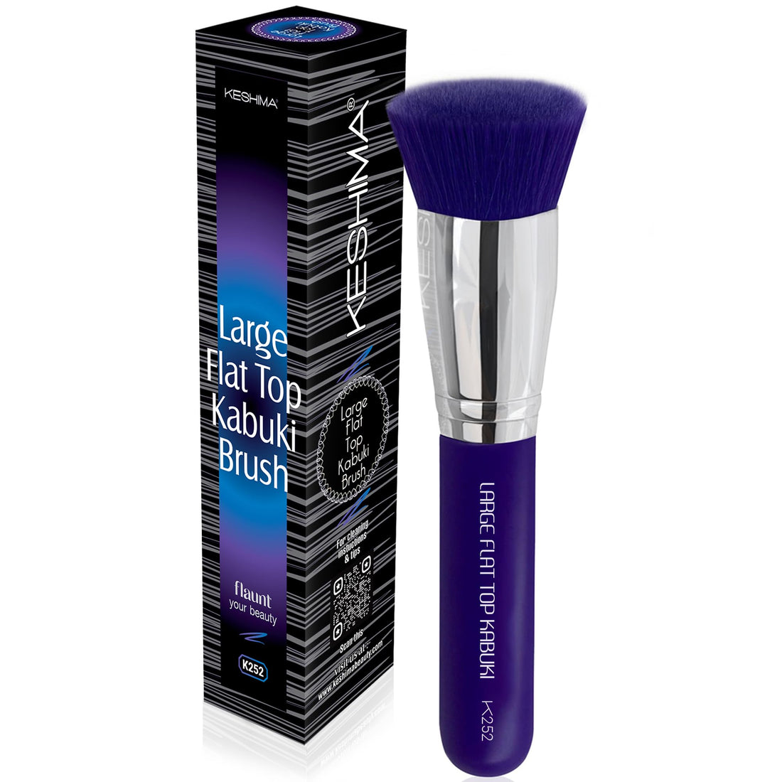 Keshima Large Flat Top Kabuki Foundation Brush - Neon Purple Premium Makeup Brush for Liquid, Cream, and Powder - Buffing, Blending, and Face - 1.6 Top Diameter
