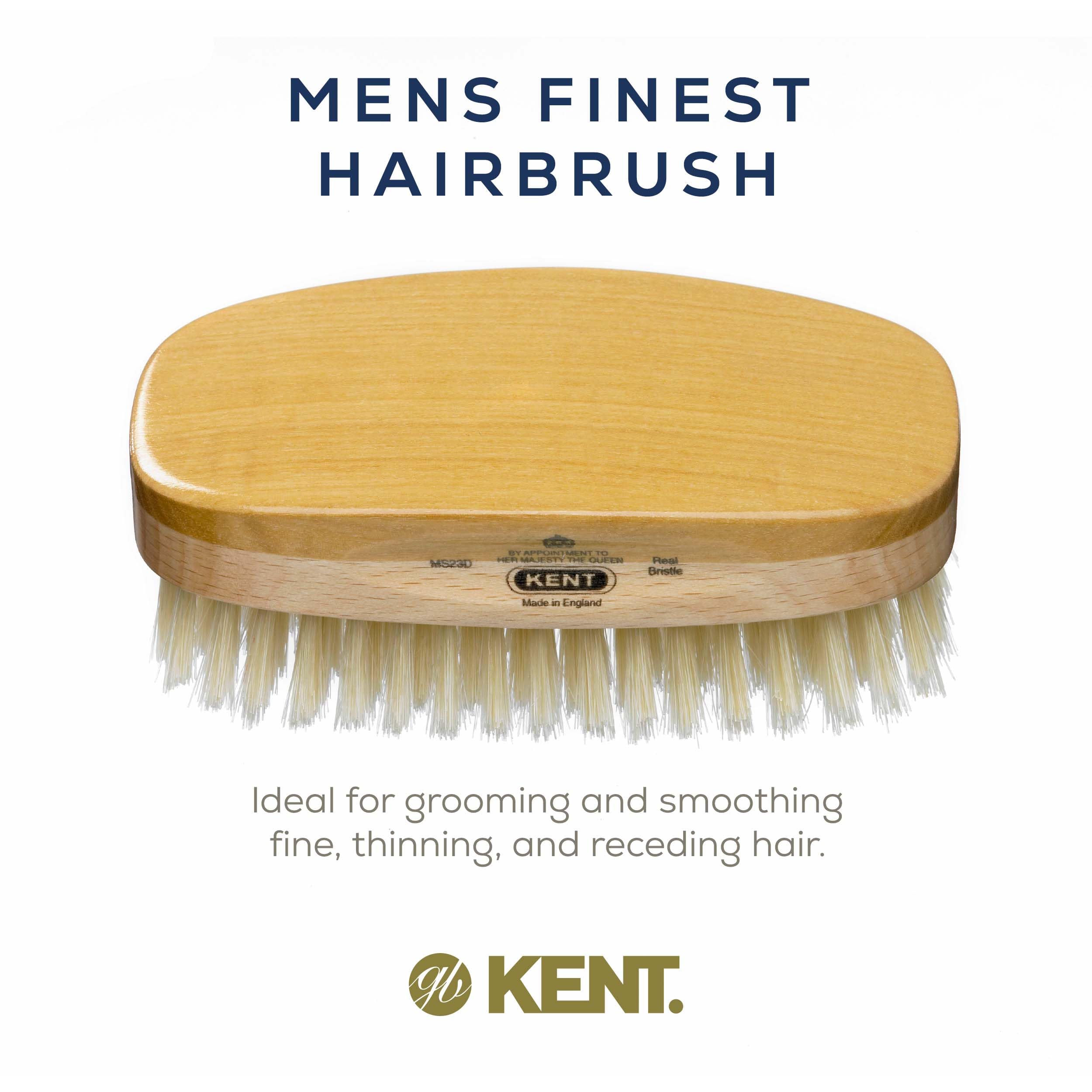 Kent Ms23d Rectangular Satinwood + Beechwood Soft White Pure Bristle Military Brush