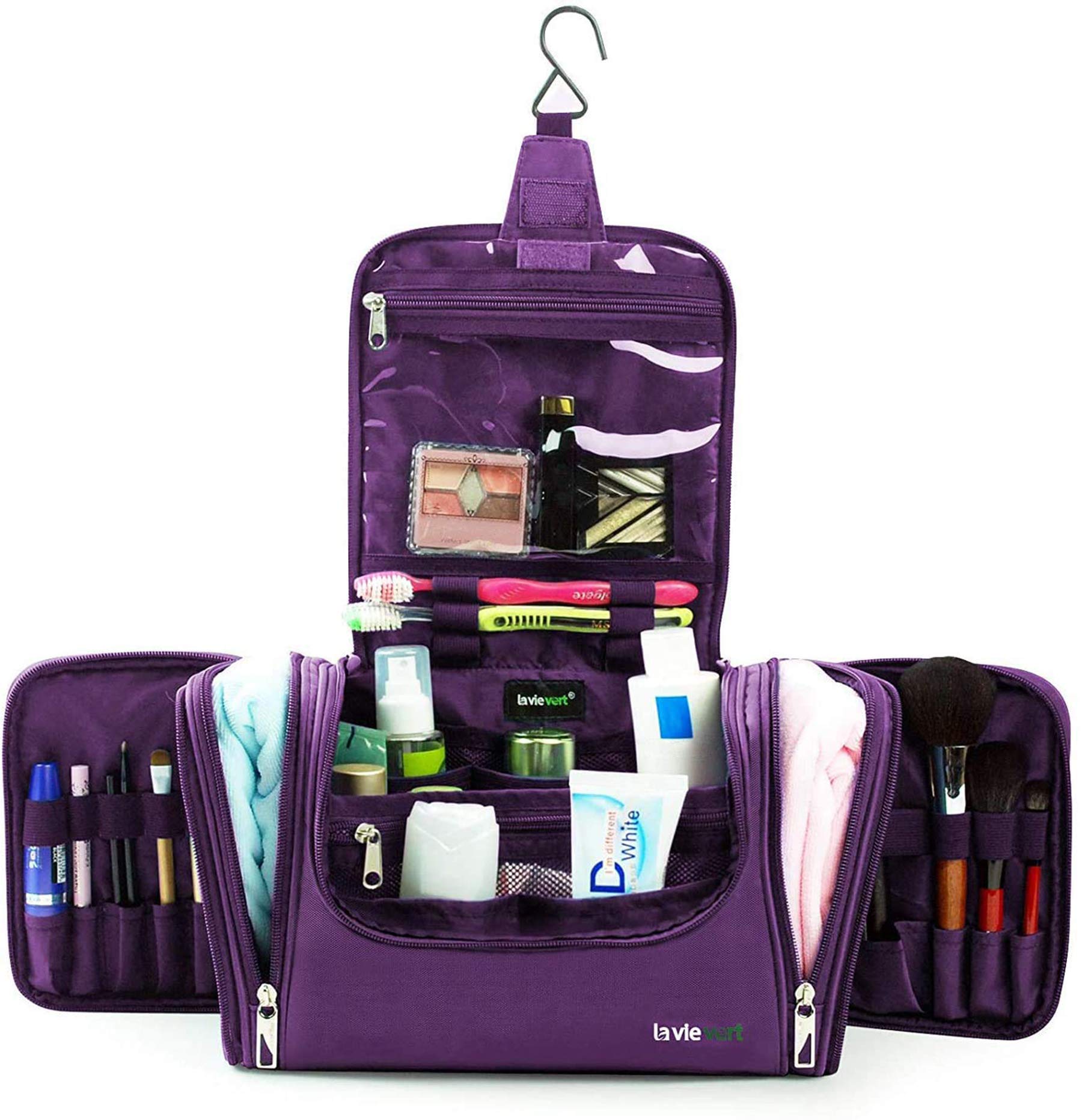 Lavievert Toiletry Bag / Makeup Organizer / Cosmetic Bag / Portable Travel Kit Organizer / Household Storage Pack / Bathroom Storage with Hanging for Business, Vacation, Household - Purple