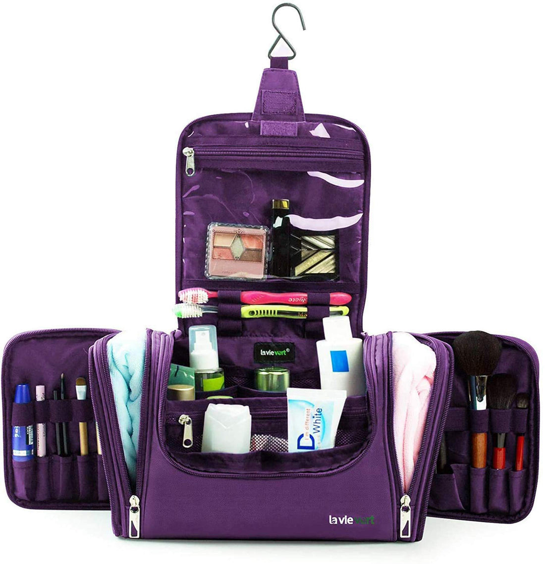 Lavievert Toiletry Bag / Makeup Organizer / Cosmetic Bag / Portable Travel Kit Organizer / Household Storage Pack / Bathroom Storage with Hanging for Business, Vacation, Household - Purple