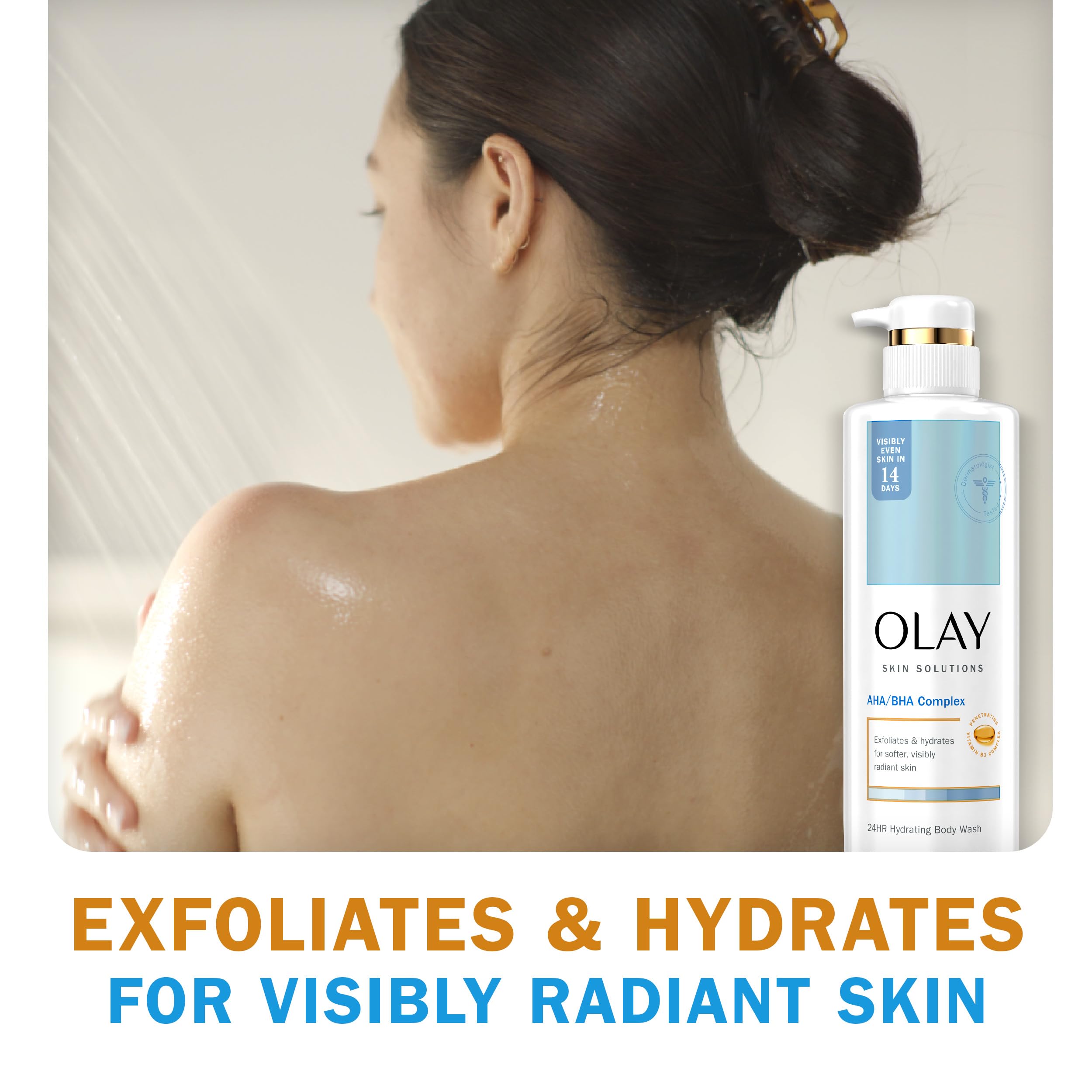 Olay Skin Solutions Hydrating Body Wash for Women with AHA/BHA Complex, 17.9 fl oz (Pack of 4)