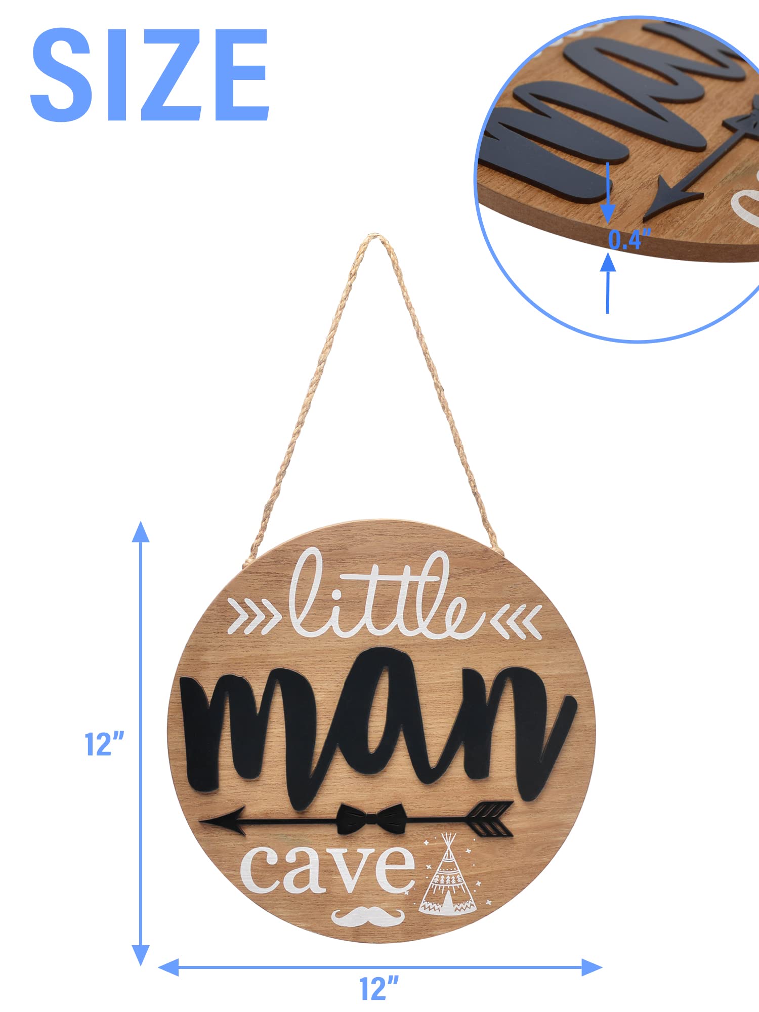 Little Man Cave Boys Baby Toddler Room Decor Wooden Circle Door Sign for Hanging Woodland Nursery Decor Little Boy Kids Bedroom Living Room Wall Decor