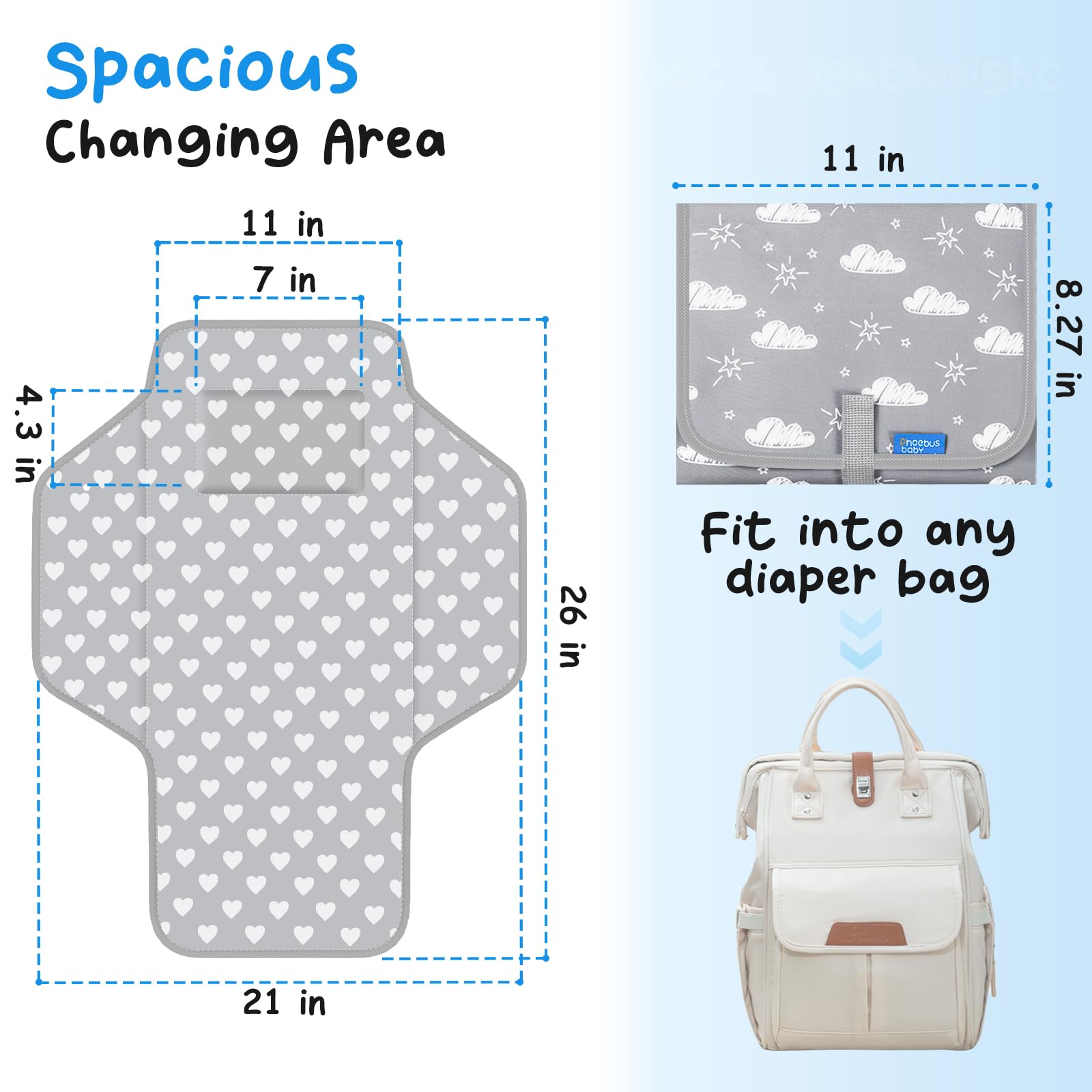 Baby Portable Changing Pad Travel - Waterproof Compact Diaper Changing Mat with Built-in Pillow - Lightweight & Foldable Changing Station, Newborn Shower Gifts