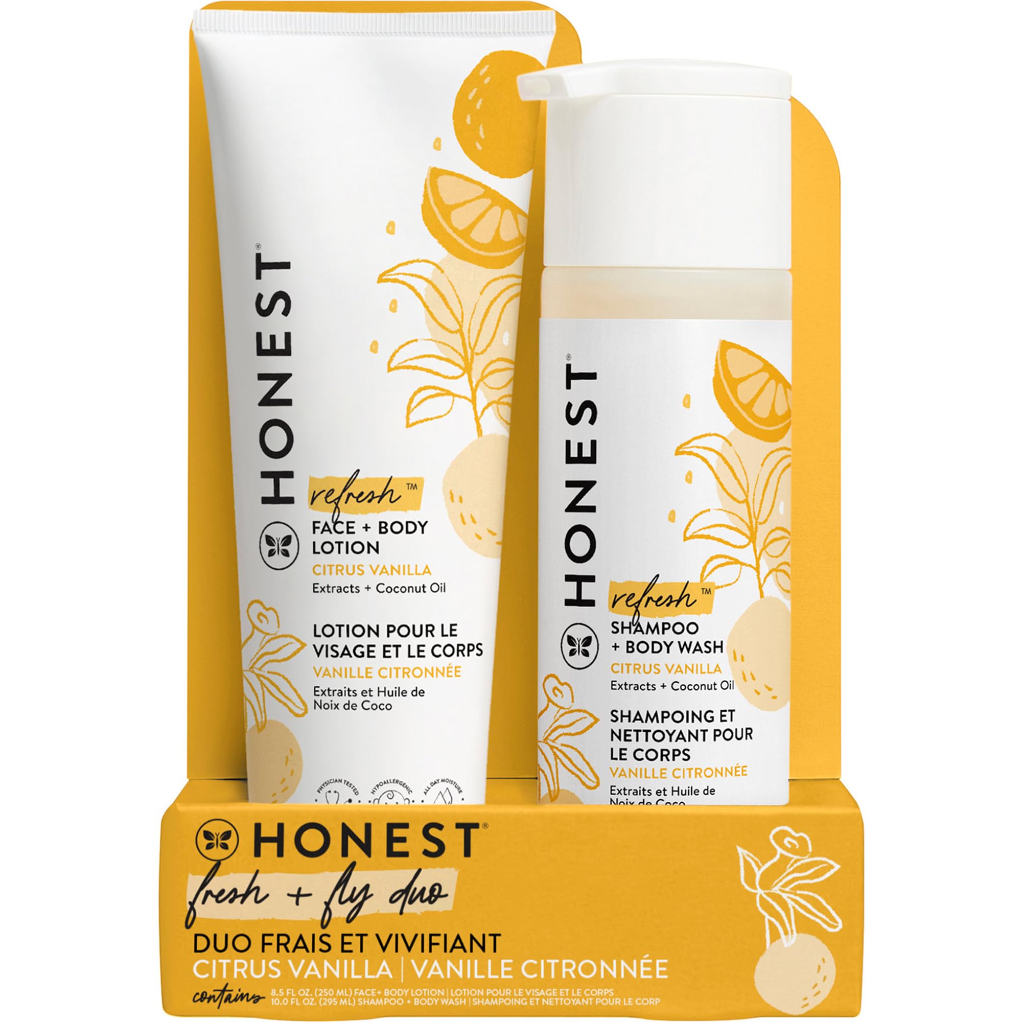 The Honest Company 2-in-1 Cleansing Shampoo + Body Wash and Face + Body Lotion Bundle | Gentle for Baby | Naturally Derived | Citrus Vanilla Refresh, 18.5 fl oz