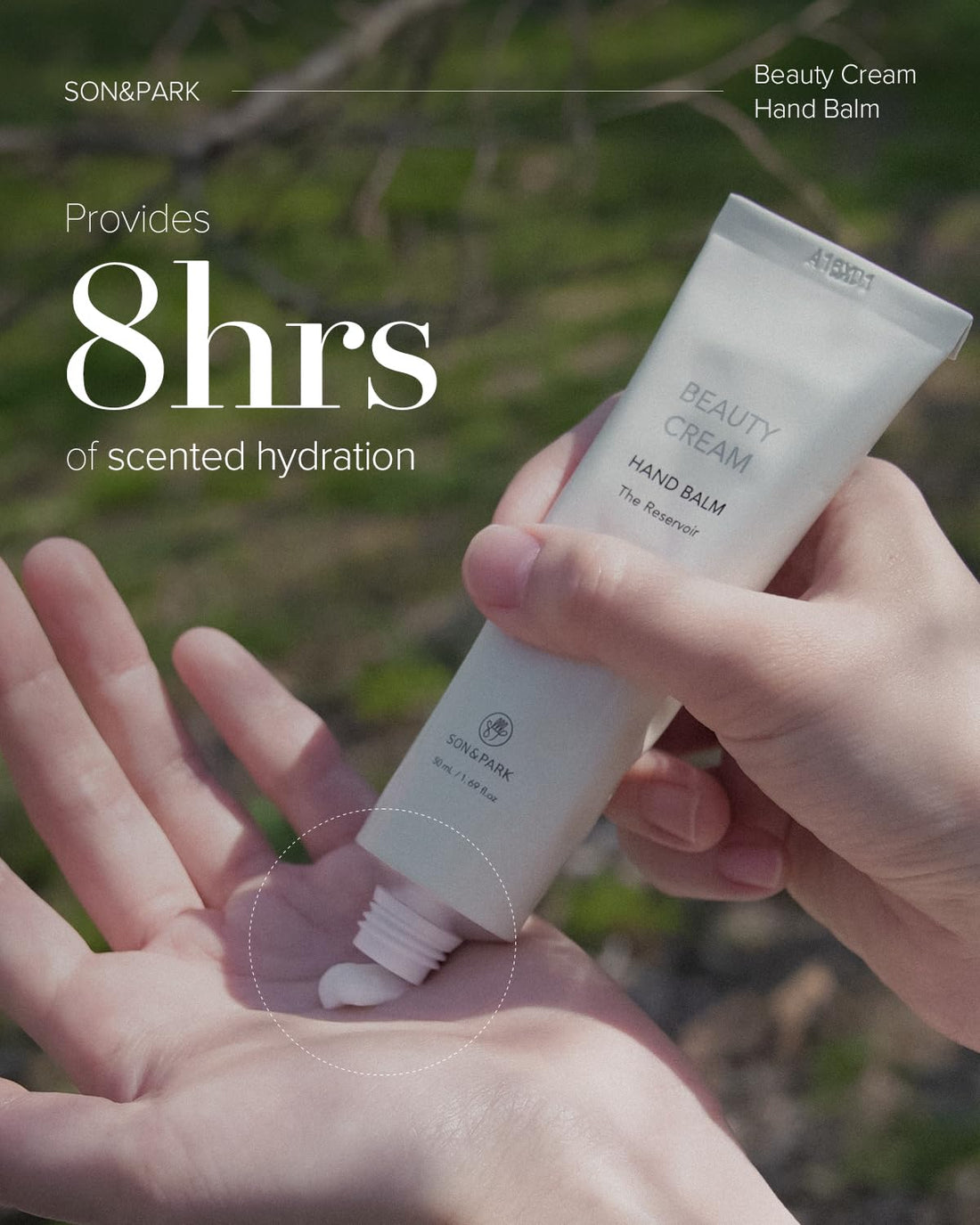 SON&PARK Beauty Water Vegan Hand Balm Cream THE RESERVOIR, Instant Relief Moisturizing Hand Lotion, Shea Butter, Fast Absorbing, Fragrance Hand Balm, On-the-Go Hydration & Protection (50mL, 1.69fl.oz)