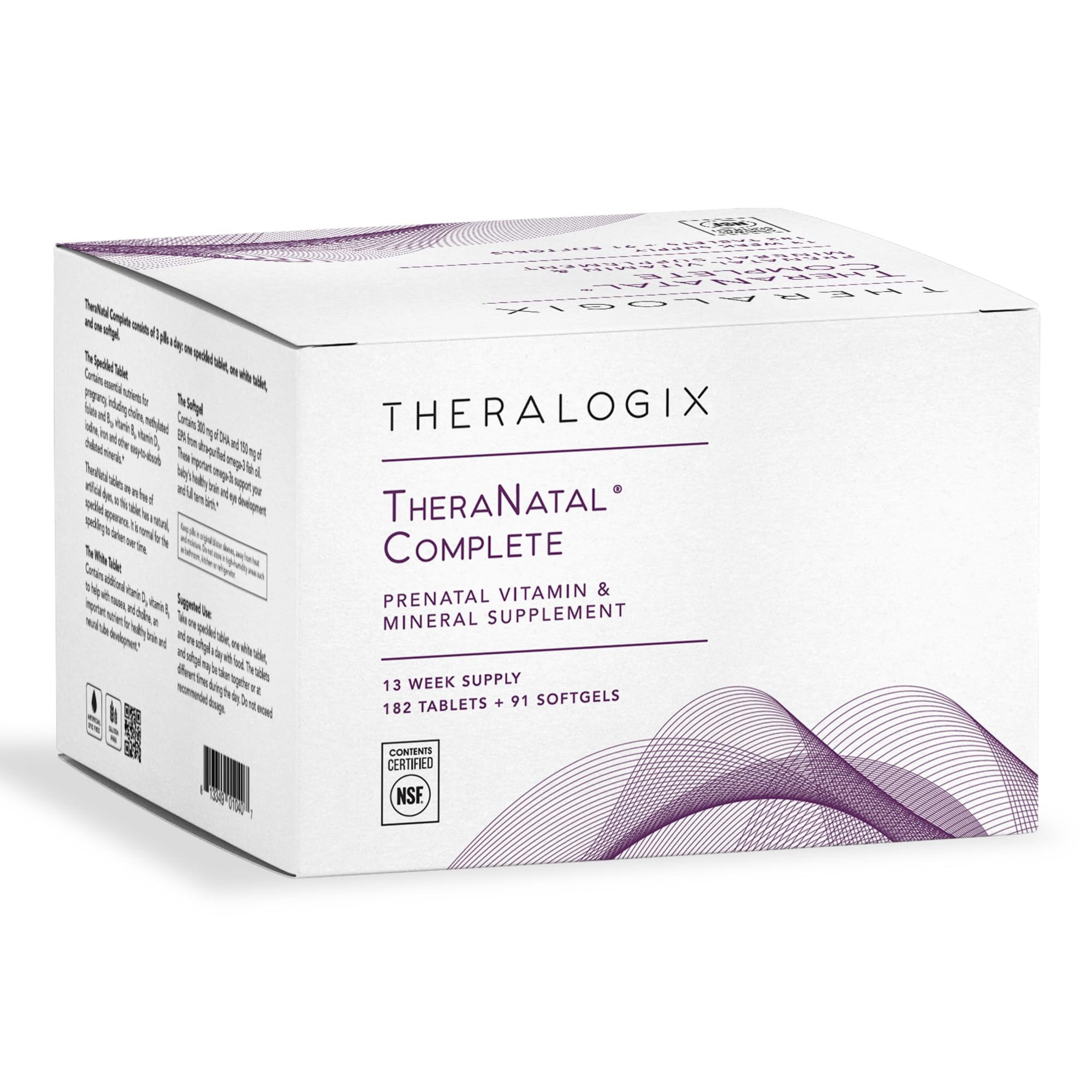 Theralogix TheraNatal Complete Prenatal Vitamin Supplement - 91-Day Supply - with DHA, Vitamin D3, Folate, Iodine, Choline, Iron, Vitamin B6 & More - NSF Certified - 182 Tablets & 91 Softgels