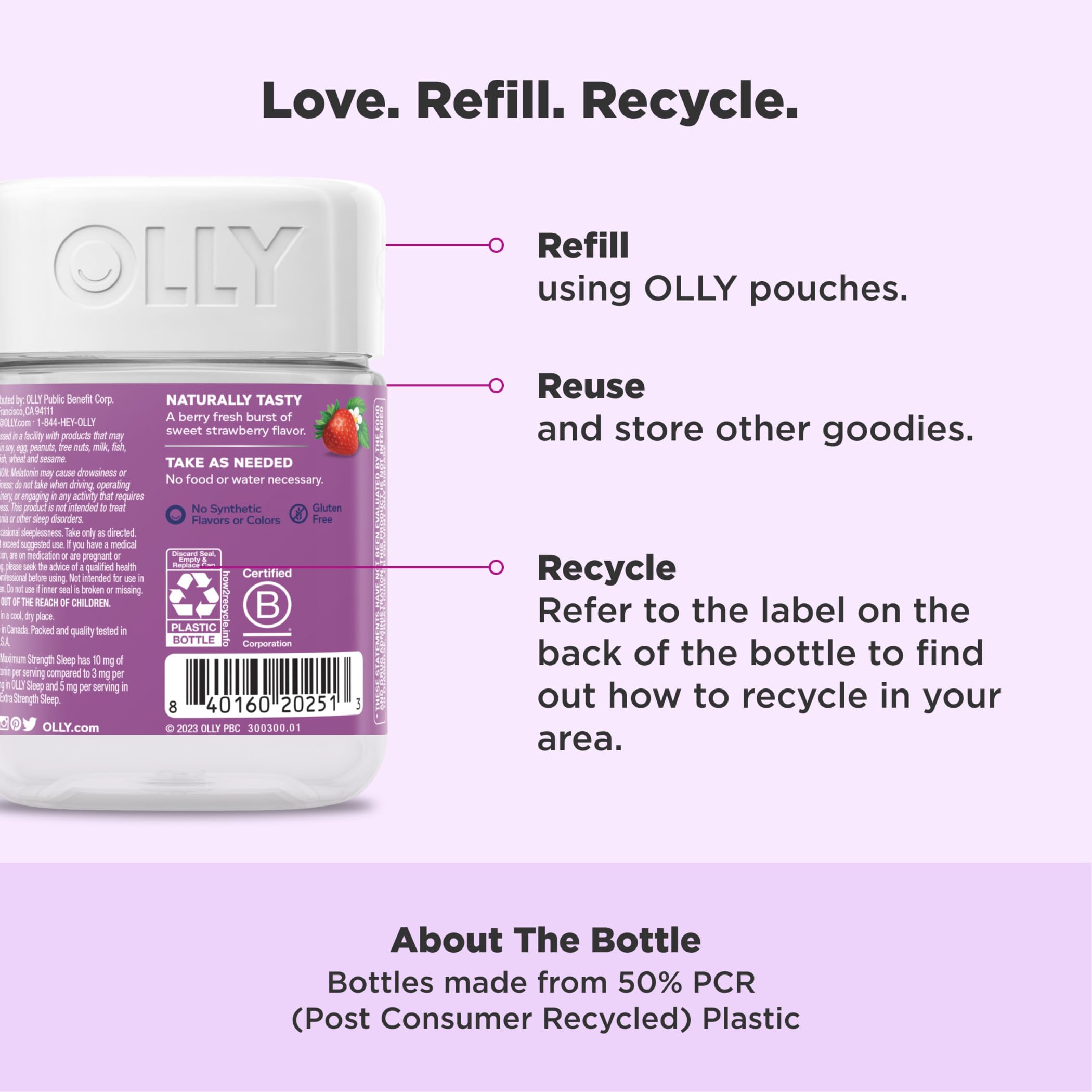 OLLY Max Strength Sleep Gummy, 10mg Melatonin, L-Theanine, Chamomile, Lemon Balm, Sugar Free, Vegetarian Sleep Aid, Strawberry - 50 Count