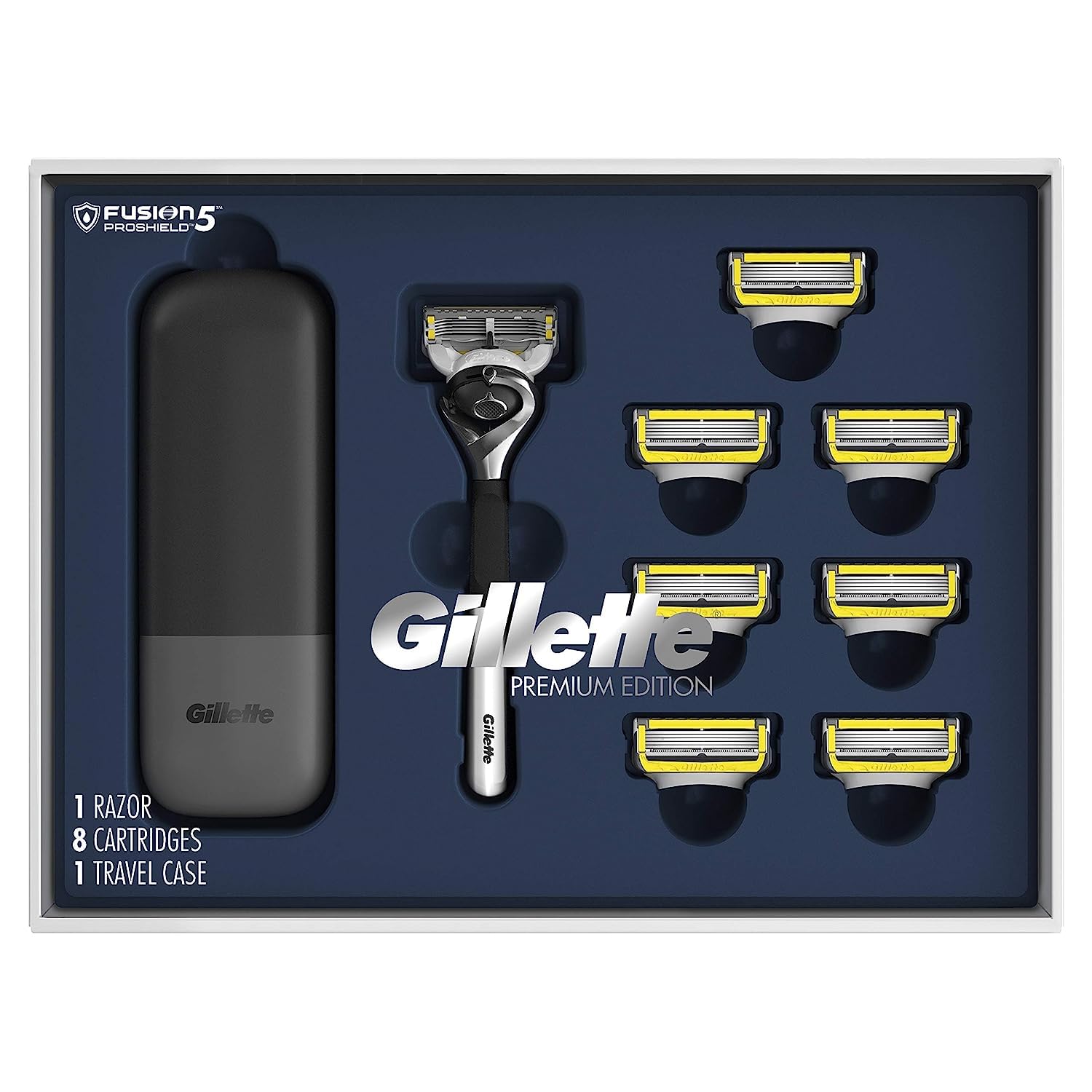 Gillette Fusion Proshield Shave Gift Set for Men - Fusion Proshield 8 Refills, Razor, Travel Case