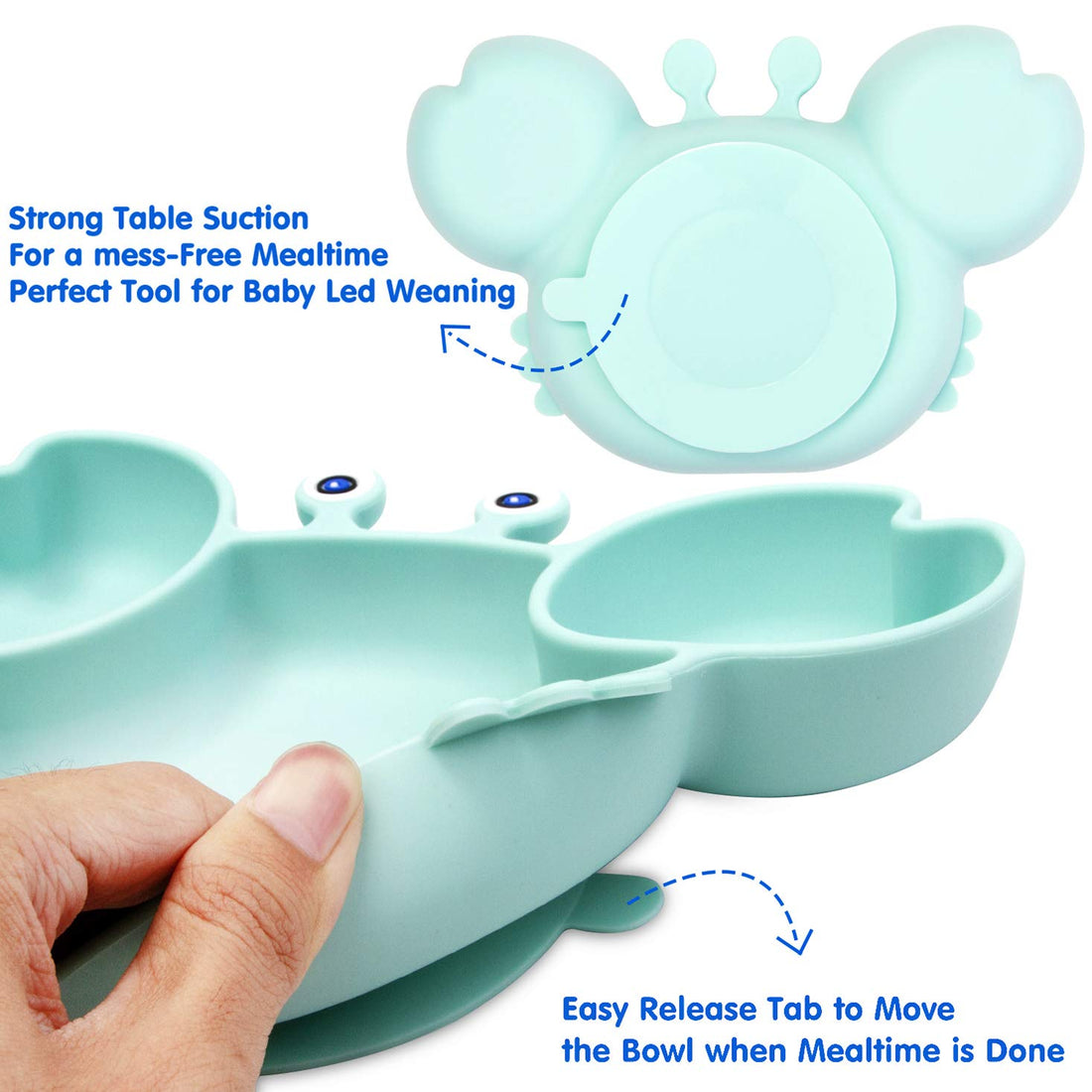 Silicone Suction Plate for Toddlers - Self Feeding Training Divided Plate Dish and Bowl for Baby and Toddler, Fits for Most Highchairs Trays, BPA Free Microwave Dishwasher Safe