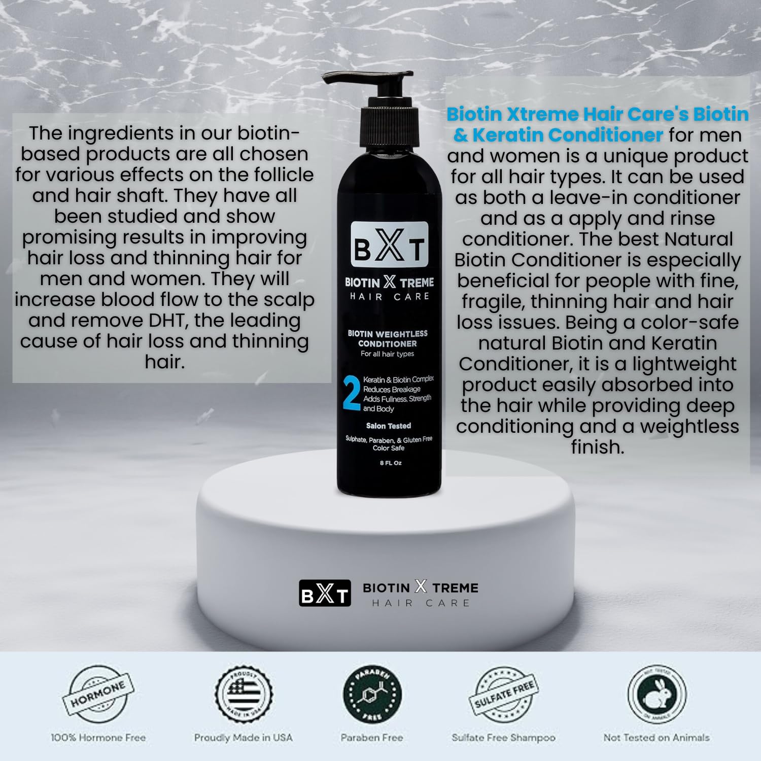 Biotin X Treme Natural Hair Growth Biotin and Keratin Conditioner for Thinning Hair - Strengthens, Smooths, and DHT Blocker - Color-Safe, Sulfate, Paraben, and Gluten-Free for Fine and Damaged Hair