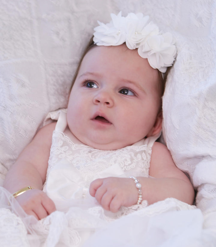 Cherished Moments Petals Keepsake Headband for Christenings, Baptism and Baby Blessings (Ivory)