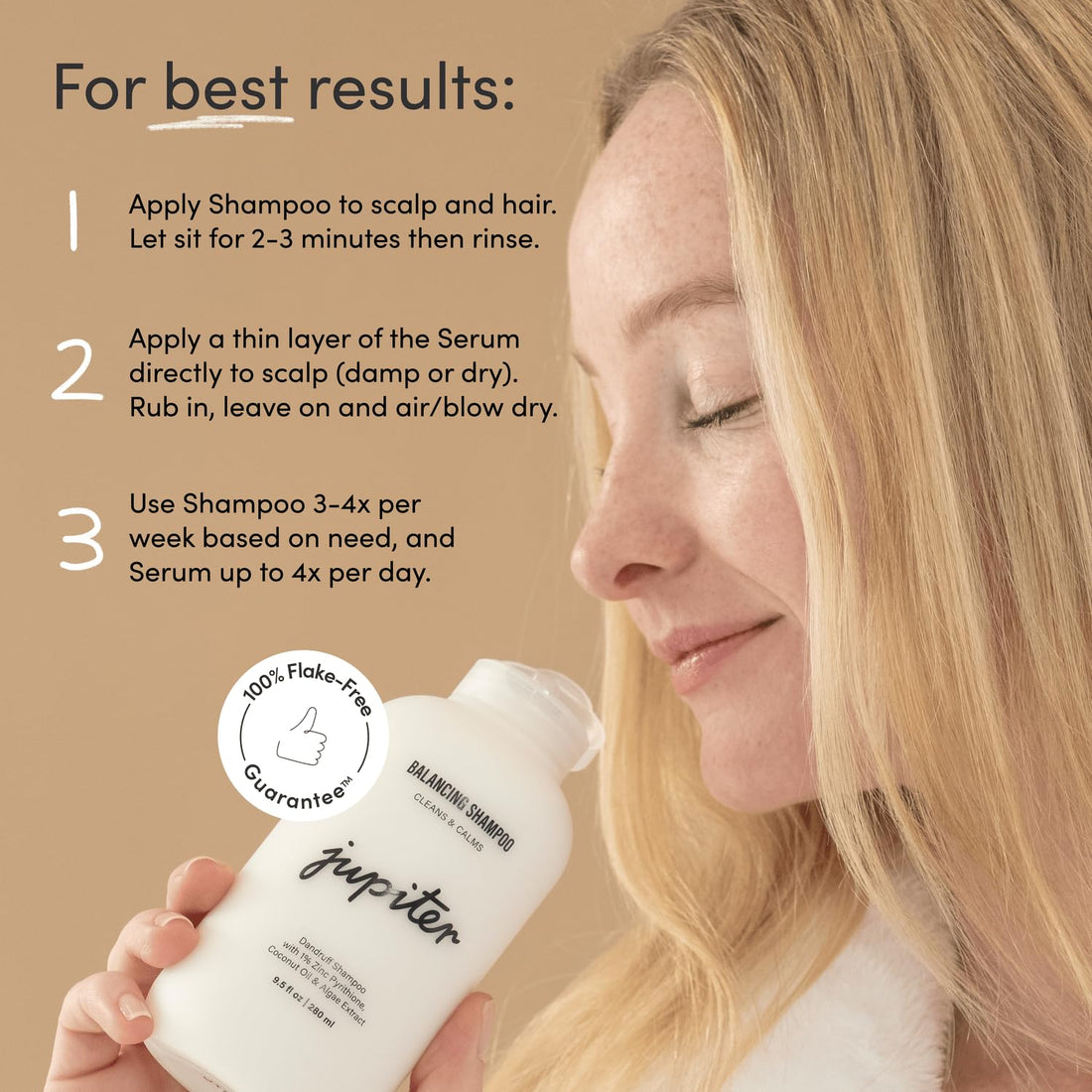 Jupiter Anti-Dandruff Shampoo and Serum, for Women & Men, Dermatologist-Formulated for Flaky, Itchy, Oily, & Dry Scalp, Sulfate-Free, Vegan, Color-Safe, & Paraben-Free, Shampoo with Zinc