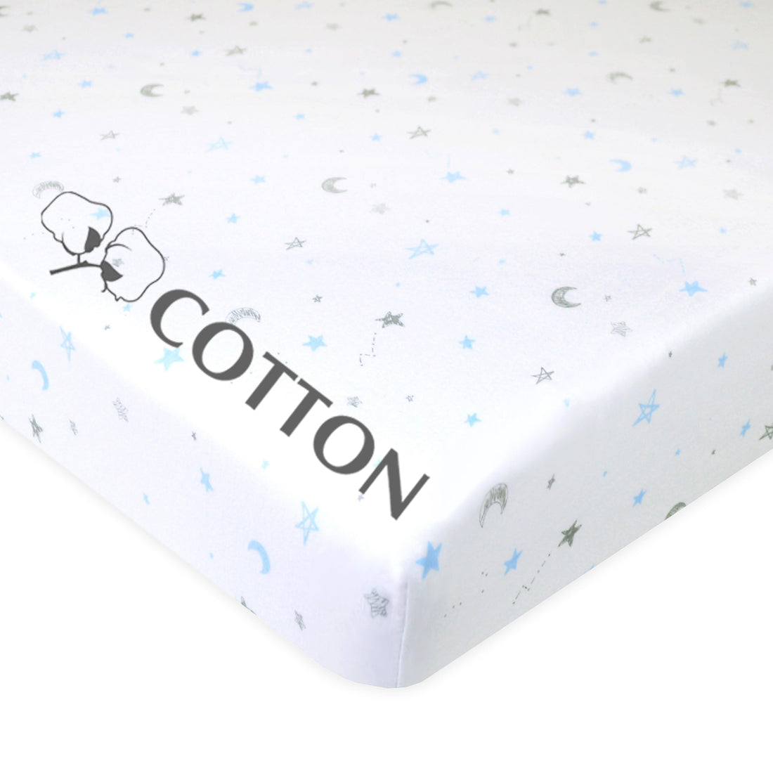 American Baby Company Fitted Pack N Play Playard Sheet 27 x 39, Soft Breathable 100% Cotton Jersey Pack and Play Sheet, Blue Stars and Moons, for Boys and Girls, Fits Most Mini Crib Mattresses
