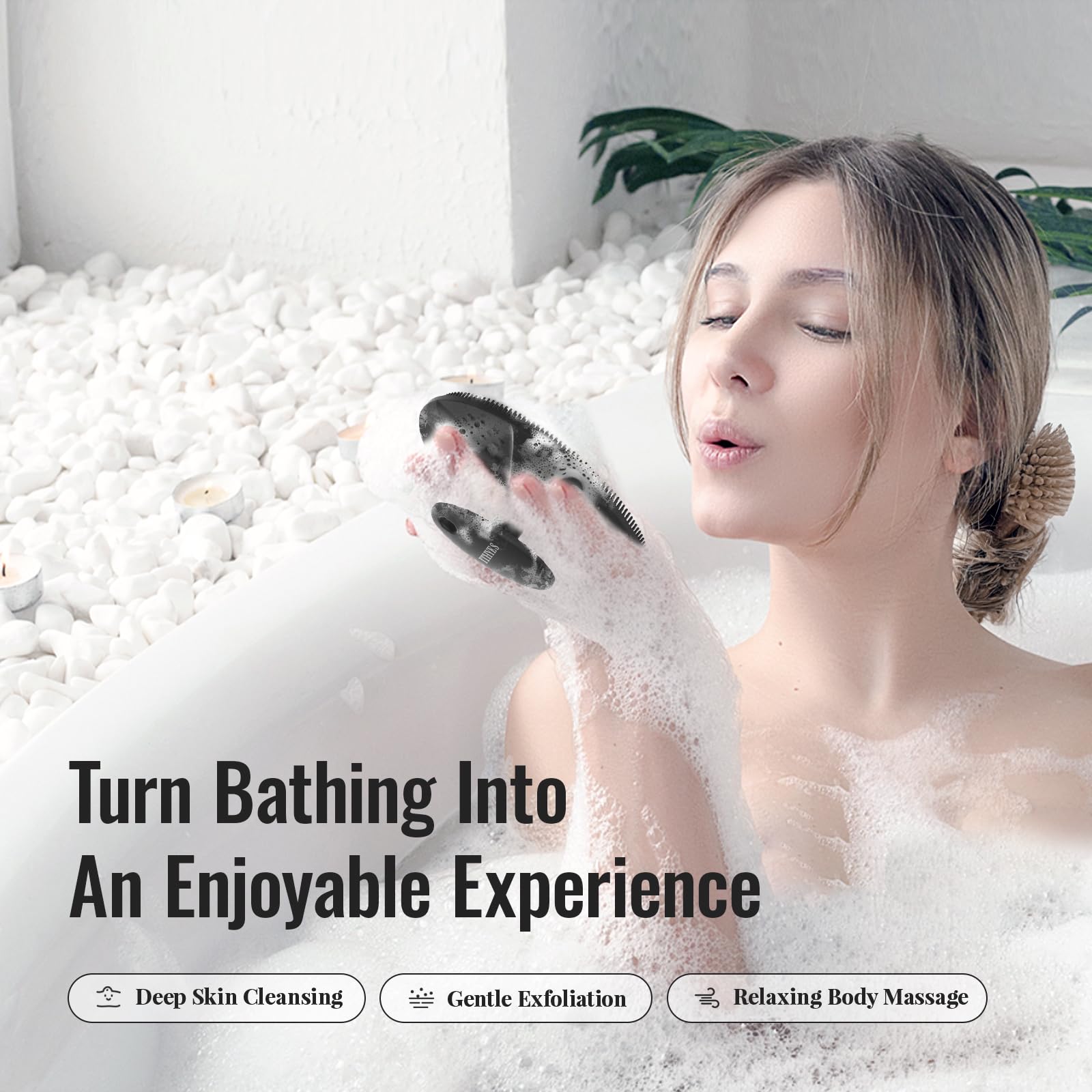 Ithyes Silicone Body Scrubber Exfoliating Body Brush for Men Women Lathers Well Easy to Clean More Hygienic Than Loofah Shower Scrubber Face Scrubber for Sensitive Skin 1 Pack (Black)