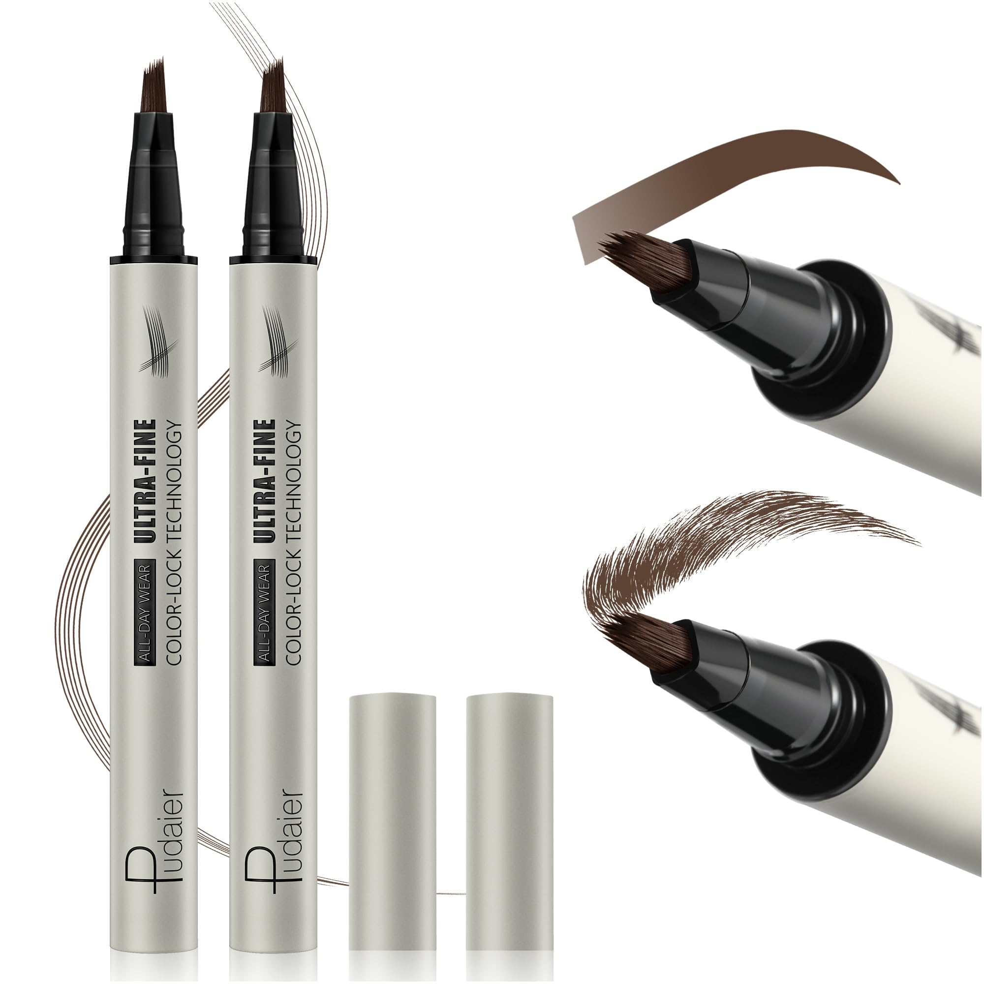 2 Pack Microblading Eyebrow Pencils for Women with Multiple Fork Tips, Waterproof Super Fast Eyebrow Dye Tint Makeup Pen for Natural Hair Like Brows, Never Dry Out and Last All Day (Medium Brown)