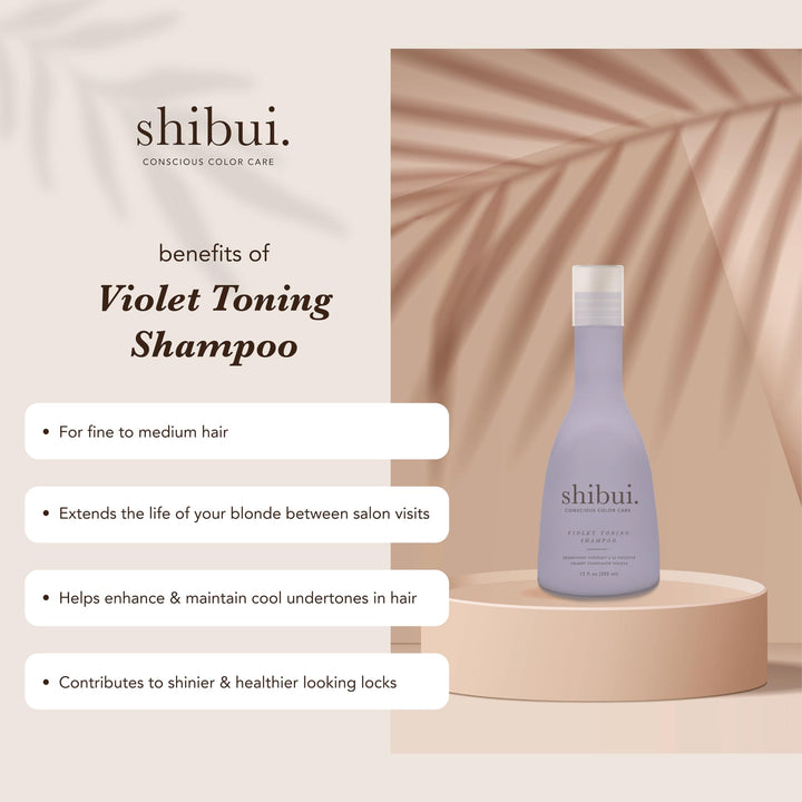 SHIBUI Violet Toning Shampoo, Neutralizes Brassiness with Acai Oil & Hibiscus, for Blonde, Highlighted, & Silver Hair, 12 Fl Oz