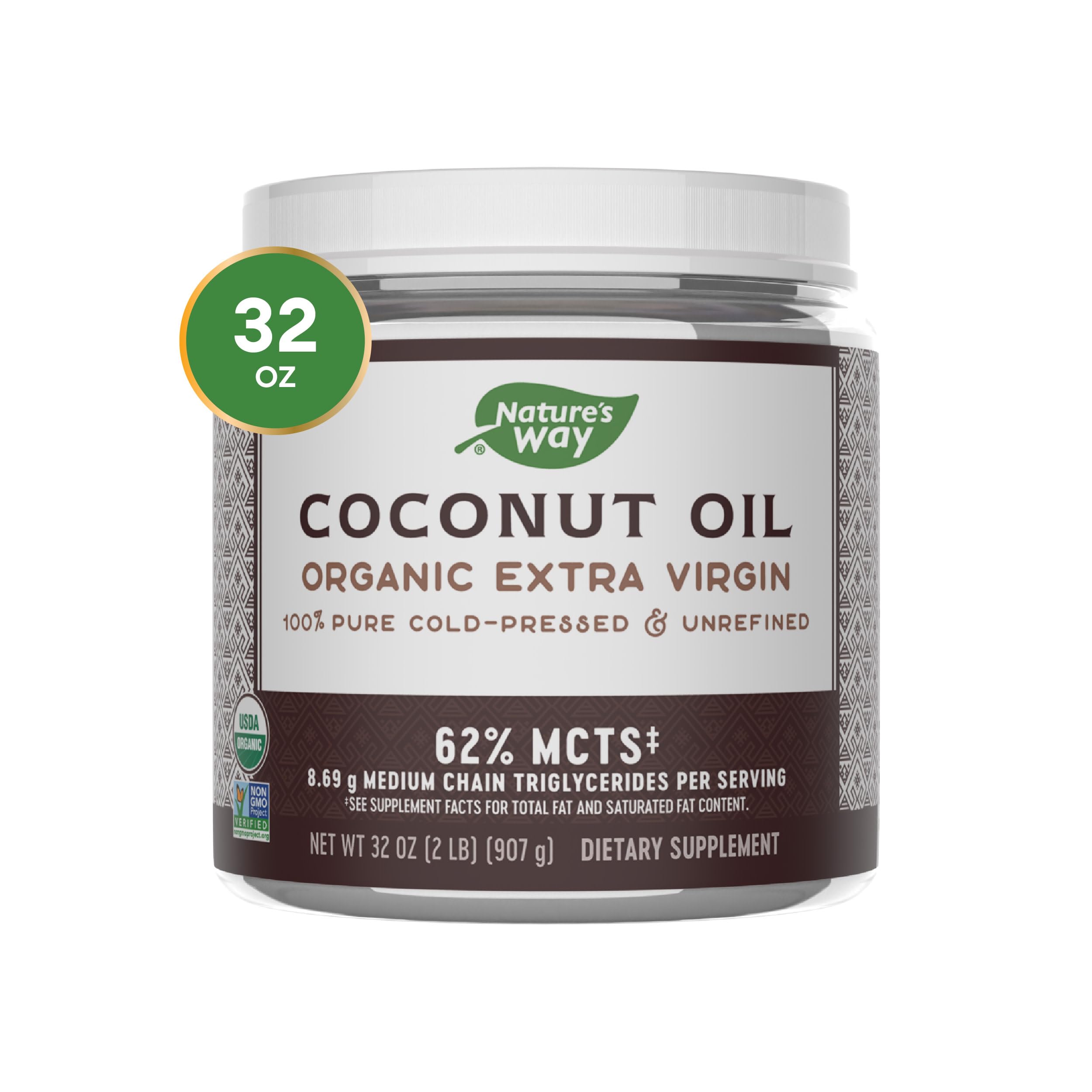 Nature's Way Organic Extra Virgin Coconut Oil, Pure & Unrefined, Cold-Pressed, USDA Organic, Non-GMO
