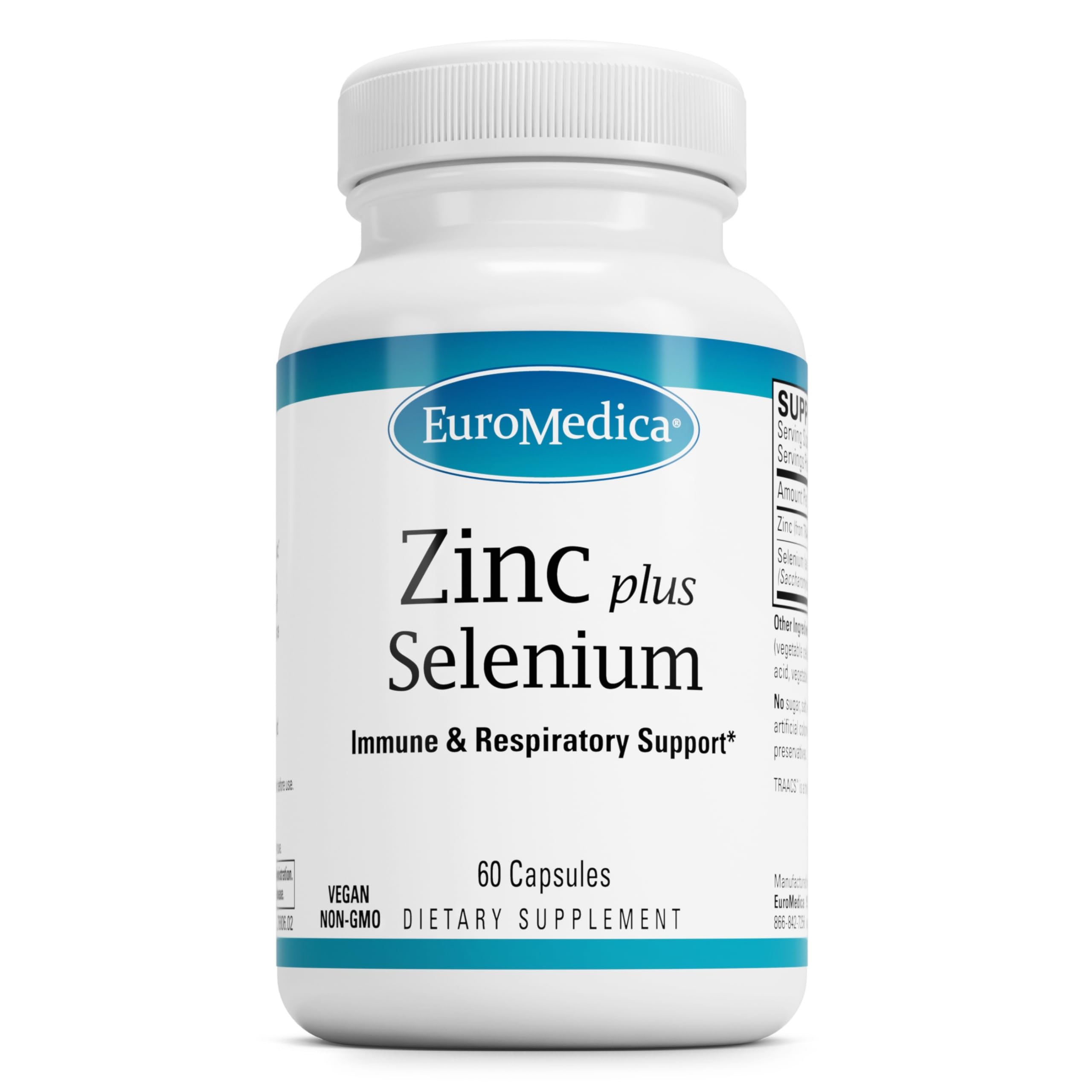 EuroMedica Zinc Plus Selenium - Immune & Respiratory Health Support Supplement - Mineral Supplement with Zinc Bisglycinate Chelate - Formula with Selenium for Cellular Health Support - 60 Capsules