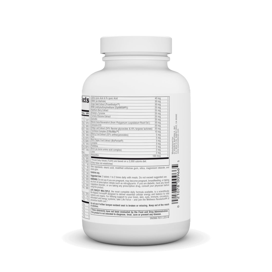 Source Naturals Life Force Multiple Iron Free Daily Multivitamin High Potency Essential Vitamins, Minerals, Antioxidants & Nutrients - Energy & Immune Boost - 120 Tablets