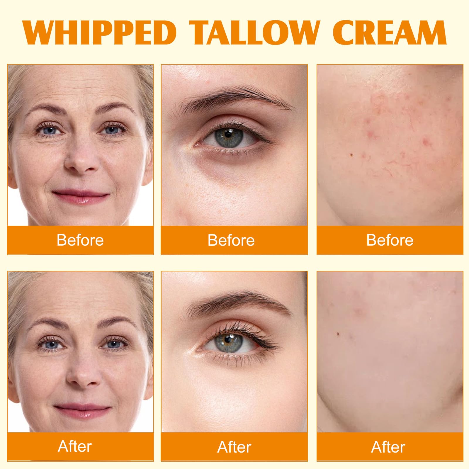 Meifenla Beef Tallow for Skin, Tallow and Honey Cream Natural Tallow Face Moisturizer, Organic Hydrating Beef Tallow Balm Deeply Moisturizing for Face & Body Skin Care