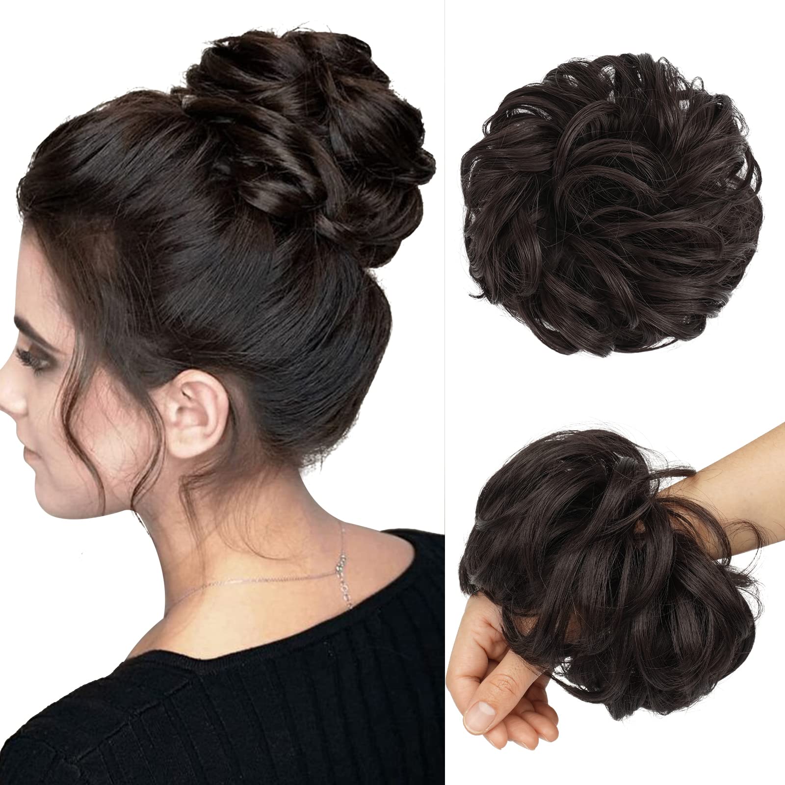 FESHFEN Hair Bun Extensions Messy Curly Hair Scrunchies Plus Size Hairpieces Synthetic Donut Updo Hair Pieces for Women Girls, 1.94oz