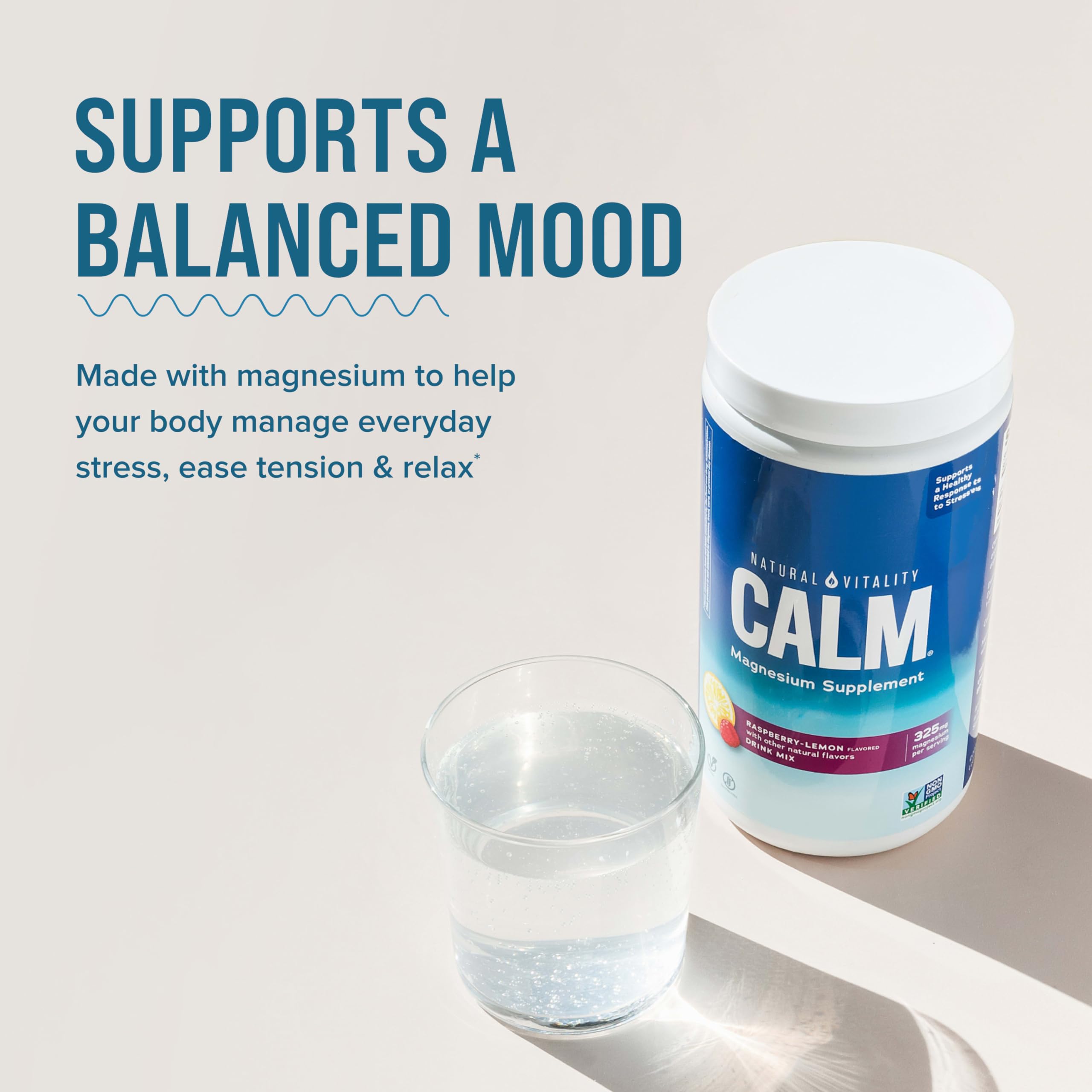Natural Vitality Calm, Magnesium Citrate Supplement Powder, Anti-Stress Drink Mix, Raspberry Lemon, 16 Ounces