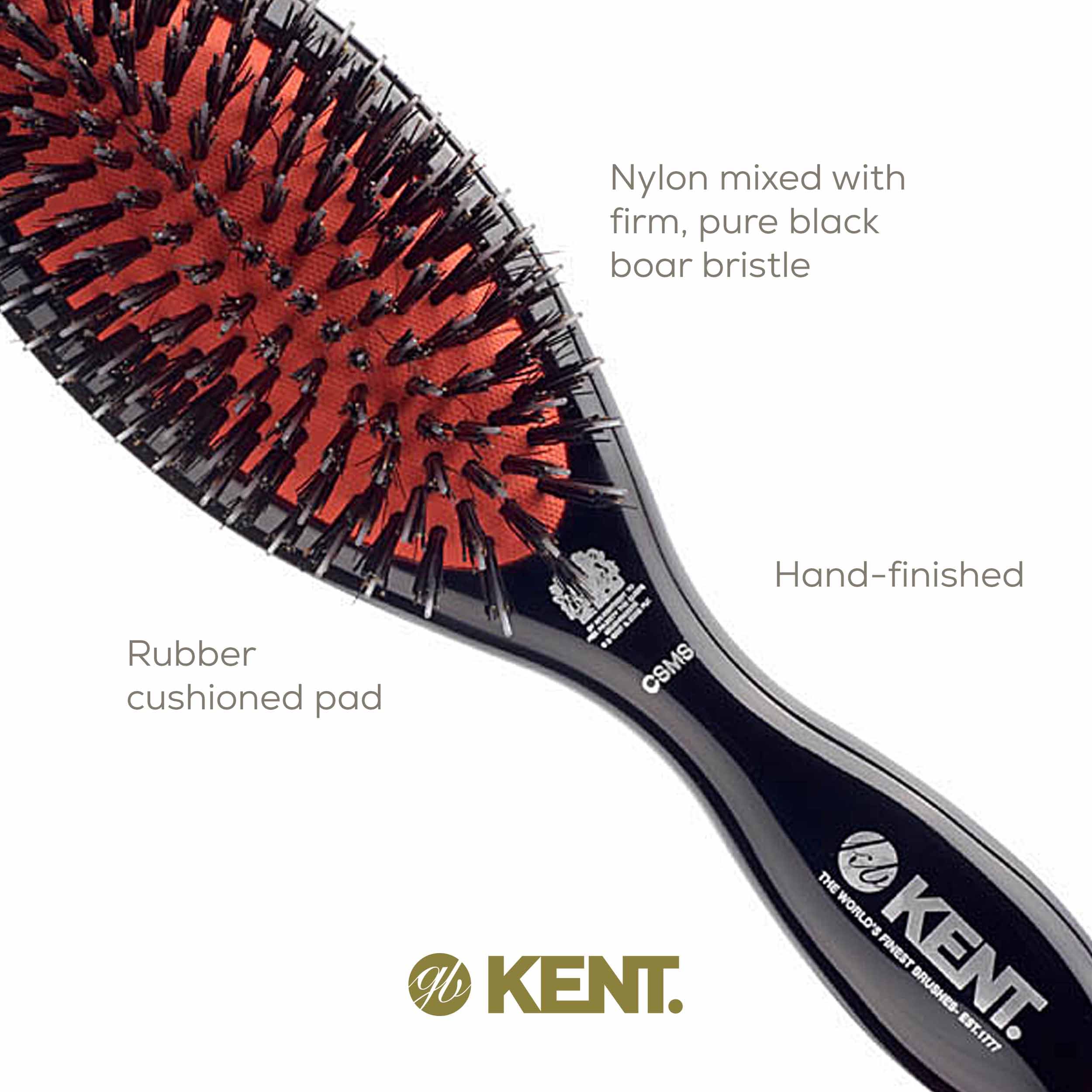 Kent Brushes Oval Porcupine Cushion Hairbrush, Ruby CSMS, Small, 6 Ounce
