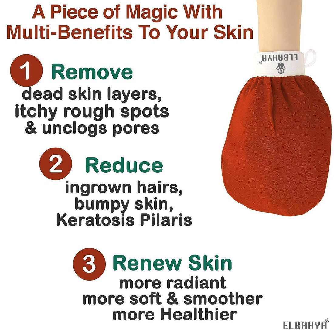 Elbahya Spa Premium Quality Exfoliating Hammam Glove, Scrub Face & Body, Cellulite Remover, Skin Exfoliator Mitt, Exfoliating Body Scrub, Remove Blackheads, Cellulite Massage Mitt & More (Orange)