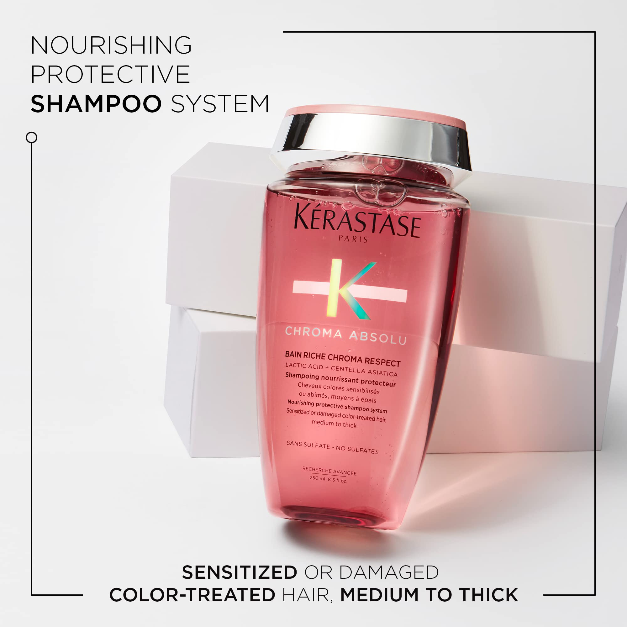 KÉRASTASE Chroma Absolute Chroma Respect Shampoo Riche for Sensitized or Damaged Color-Treated Hair, Protects and Nourishes, Medium To Thick Hair with Lactic Acid, 8.5 Fl Oz