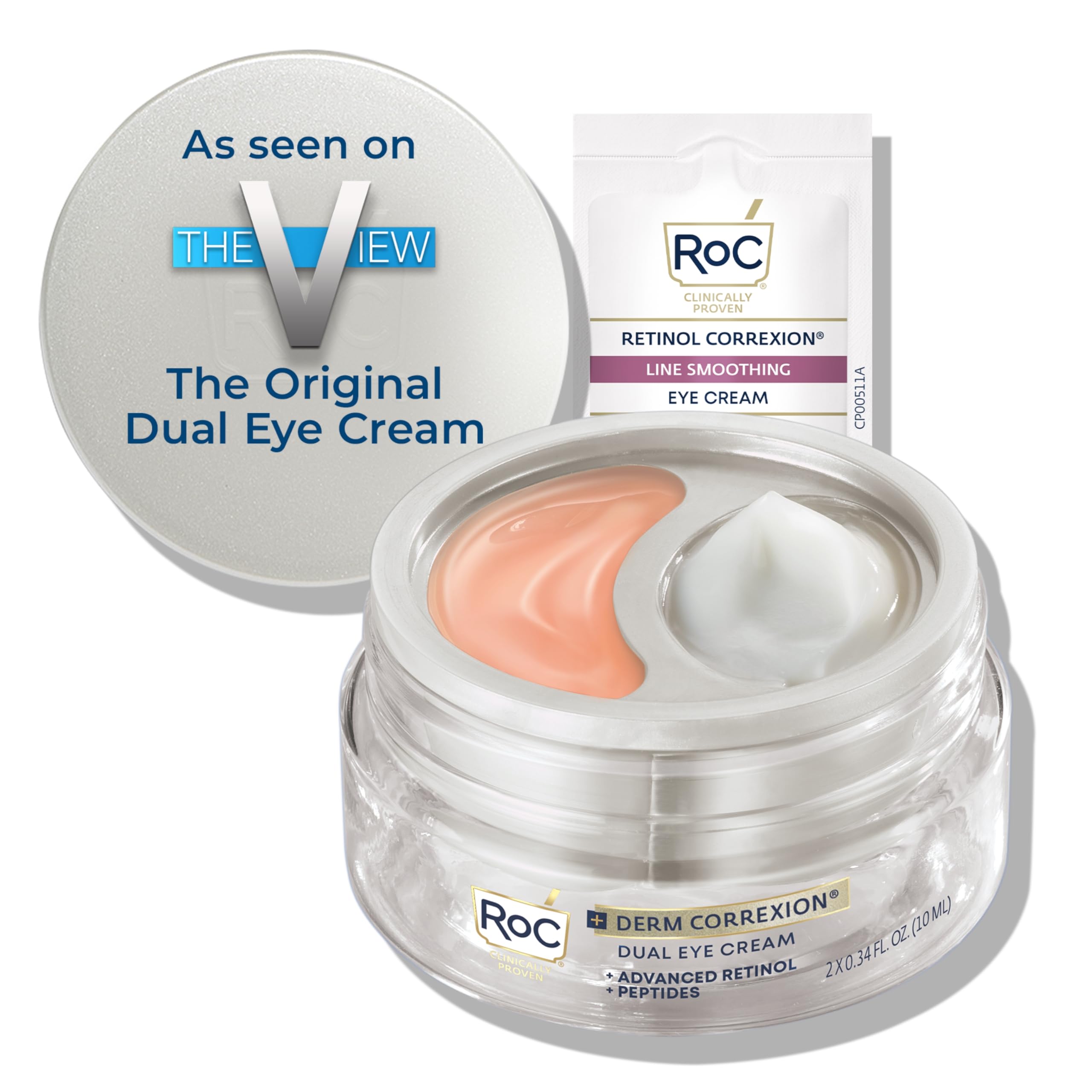 RoC Derm Correxion Dual Eye Cream with Advanced Retinol + Peptides for Puffy Eyes and Dark Circles, (.68 oz) with Retinol Eye Cream Packette