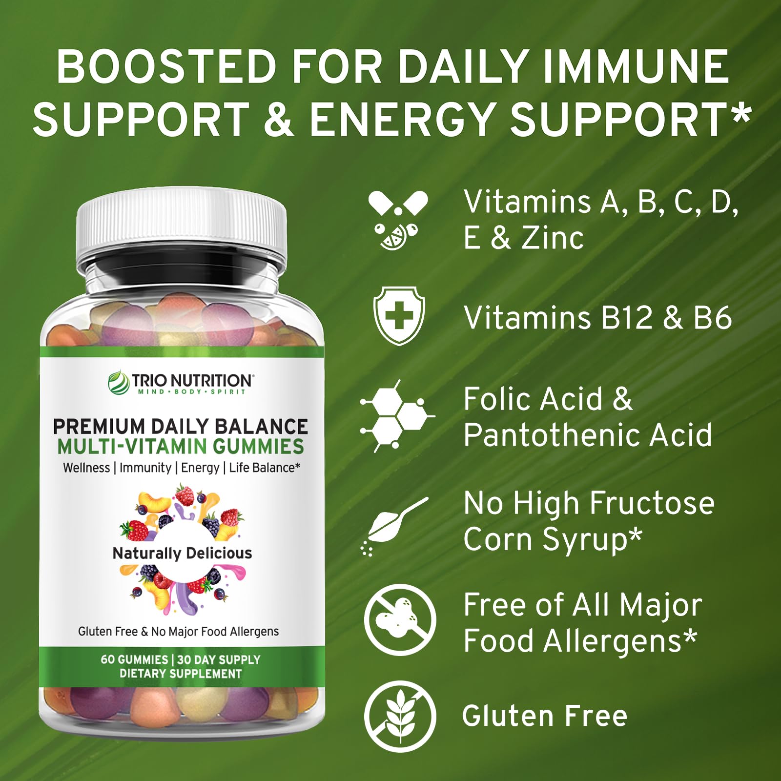 TRIO NUTRITION Premium Naturally Delicious Daily Multivitamin Gummies for Men & Women| No Major Food Allergens |Gluten Free | No High Fructose | Essential Vitamins & Minerals - Zinc*