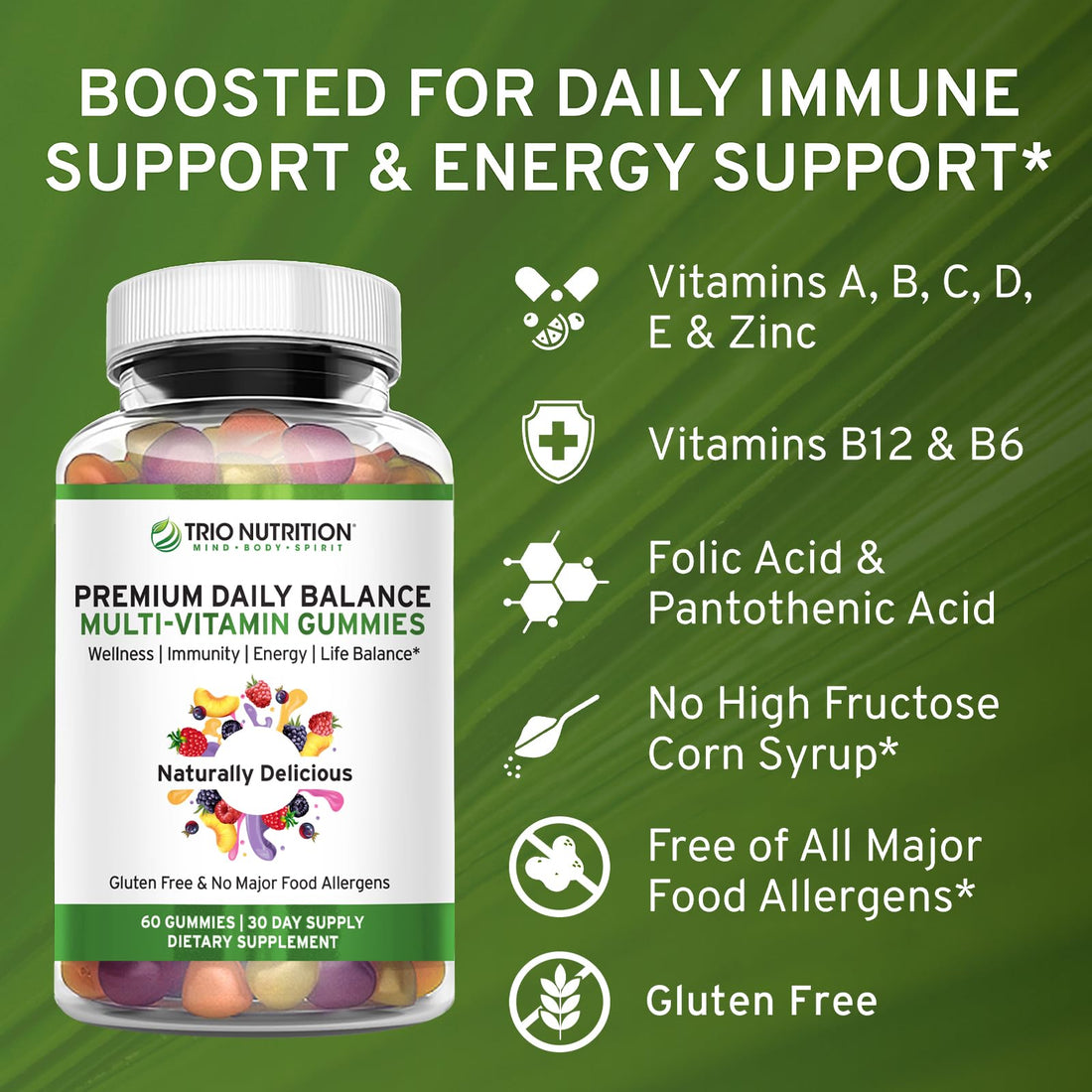 TRIO NUTRITION Premium Naturally Delicious Daily Multivitamin Gummies for Men & Women| No Major Food Allergens |Gluten Free | No High Fructose | Essential Vitamins & Minerals - Zinc*
