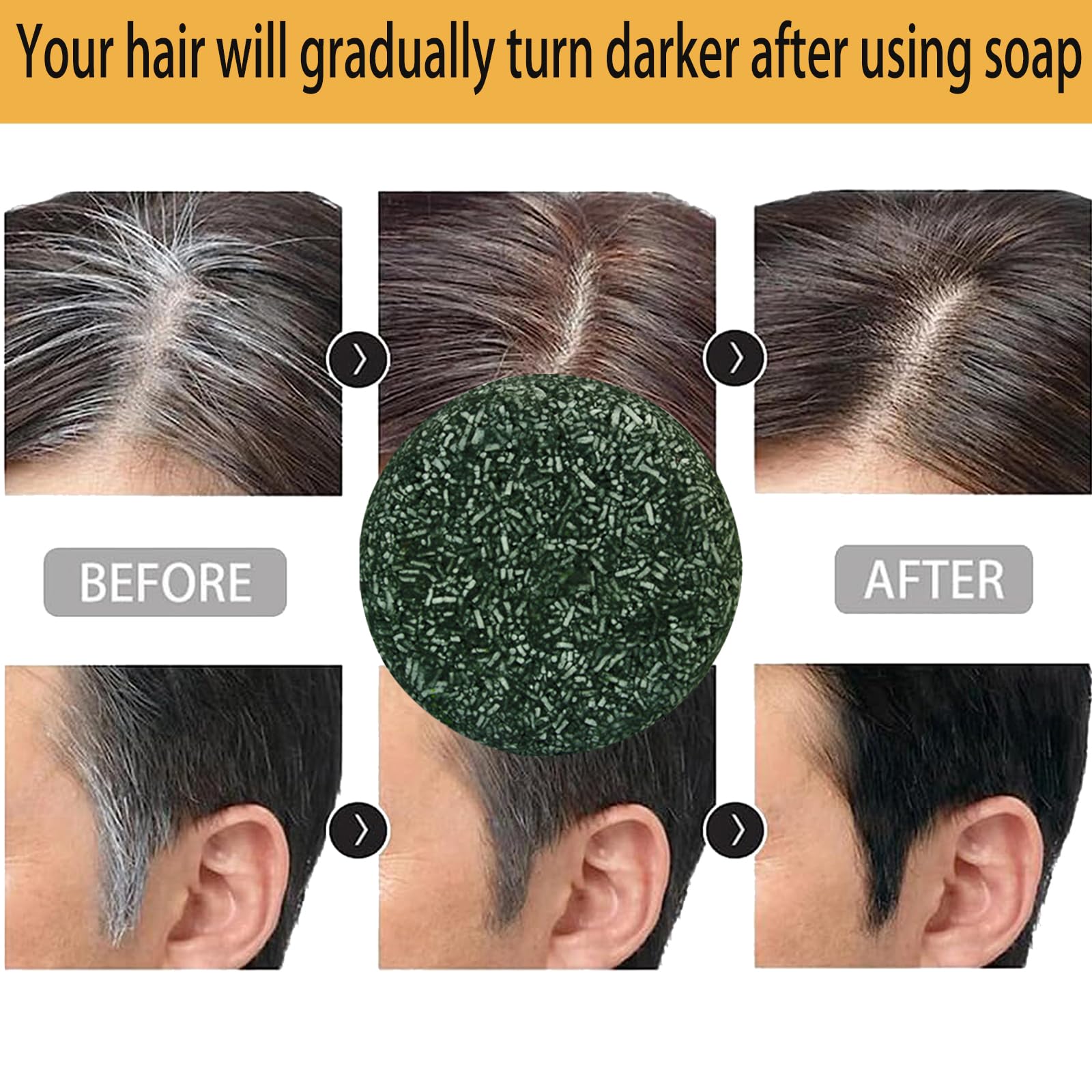 Whycalon Dark Shampoo Bar, 3PCS Gray Hair Reverse, Hair Darkening, for Men Women