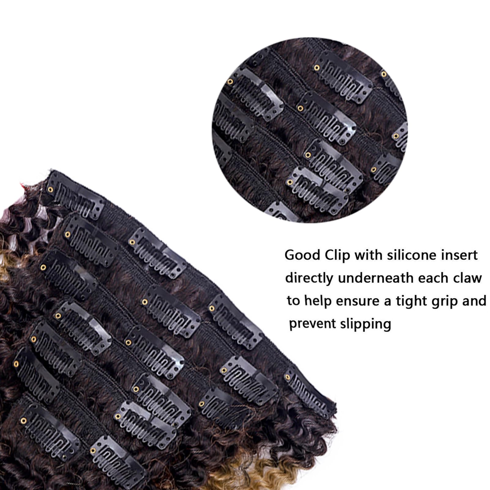 Anrosa Kinkys Curly Clip in Hair Extensions Human Hair 3C 4A Afro Kinky Curly Clip ins Natural Hair Real Remy Thick Human Hair Extensions for Black Women (16 inch, Ombre #1B/27)