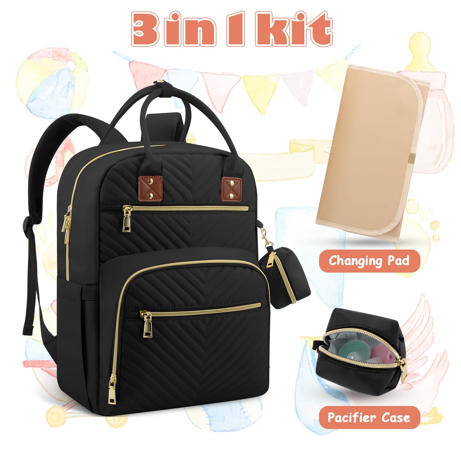 Tenot Baby Diaper Bag Backpack, Travel Diaper Bags for Baby Girl Boy Large Capacity Baby Bag Backpack for Women Black